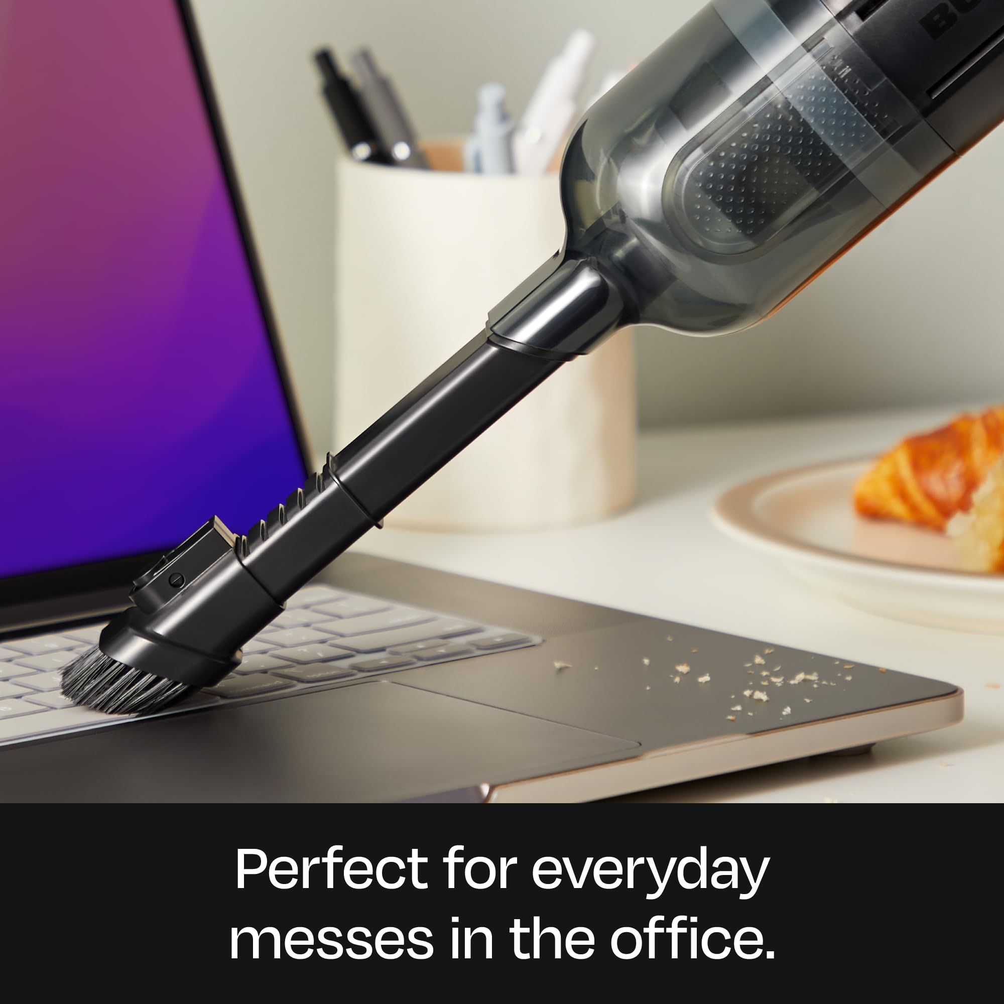 BUFF Cordless Handheld Vacuum Cleaner - Rechargeable Car Vacuum with Crevice Tool & Brush Attachments - Powerful Portable Vacuum for Home, Office, Car & Pet Hair Cleaning - Black | Perfect for Quick Cleanups, Car Detailing & Pet Hair Removal