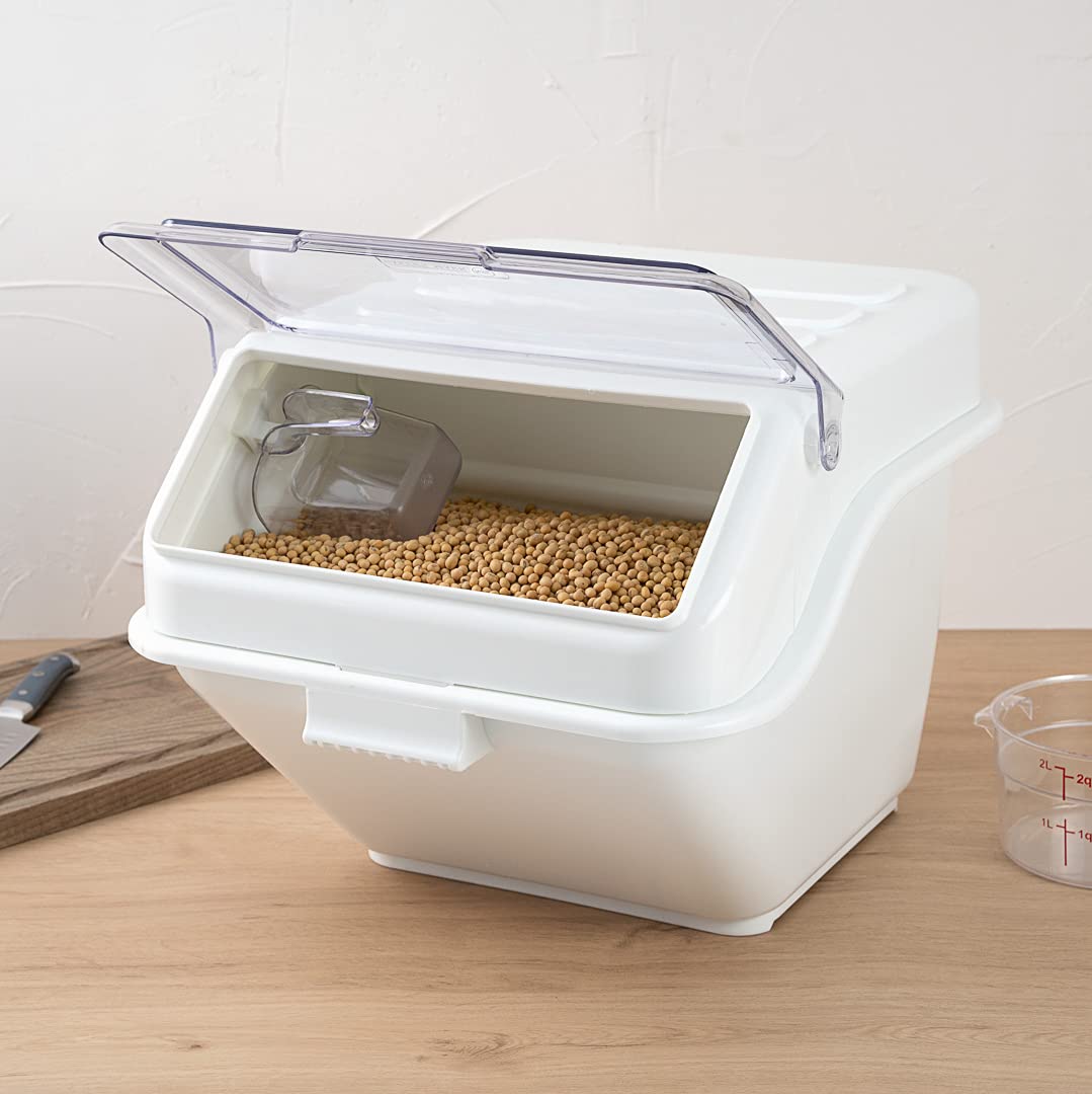Restaurantware Met Lux 13 Gallon Food Storage Bin with Lid & Measuring Scoop - Stackable White Plastic Ingredient Container for Flour, Sugar & Bulk Foods | Commercial Kitchen & Pantry Organization Solution
