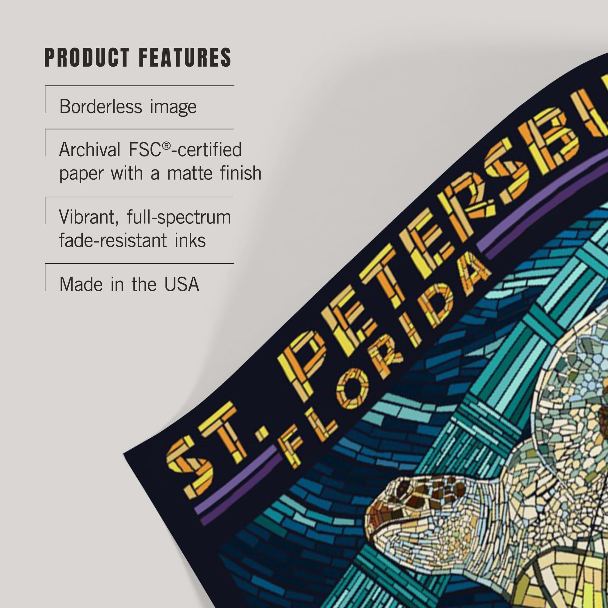 Lantern Press 24x36 Inch Giclee Art Print - St. Petersburg Florida Sea Turtle Mosaic Wall Decor | Perfect for Beach House, Coastal Living Room & Ocean-Themed Bedroom Decor