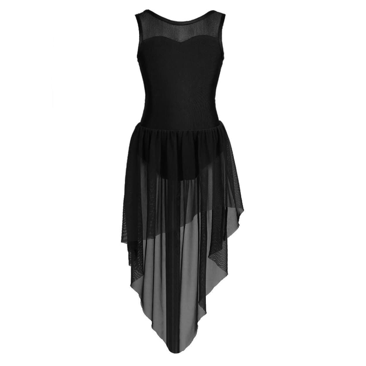 Girls Mesh Splice Lyrical Ballet Dance Dress - Sleeveless Gymnastic Leotard with Skirt for Contemporary & Modern Dance Performance (Ideal for Recitals, Competitions & Dance Classes)