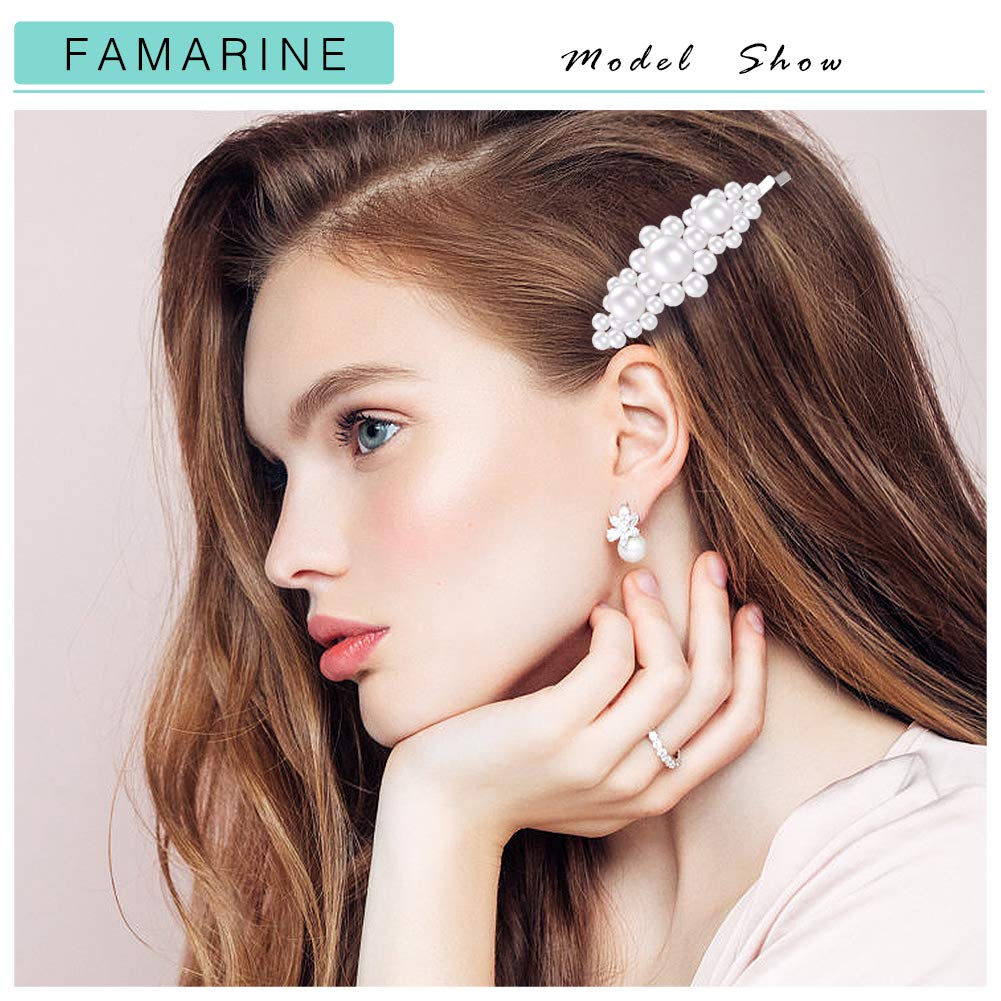 FAMARINE Floral Pearl Hair Clips - Elegant Beaded Faux Pearl Hair Barrettes for Women & Girls, Perfect for Weddings, Parties & Christmas Gifts | Thick Hair Accessories for Special Occasions & Everyday Wear