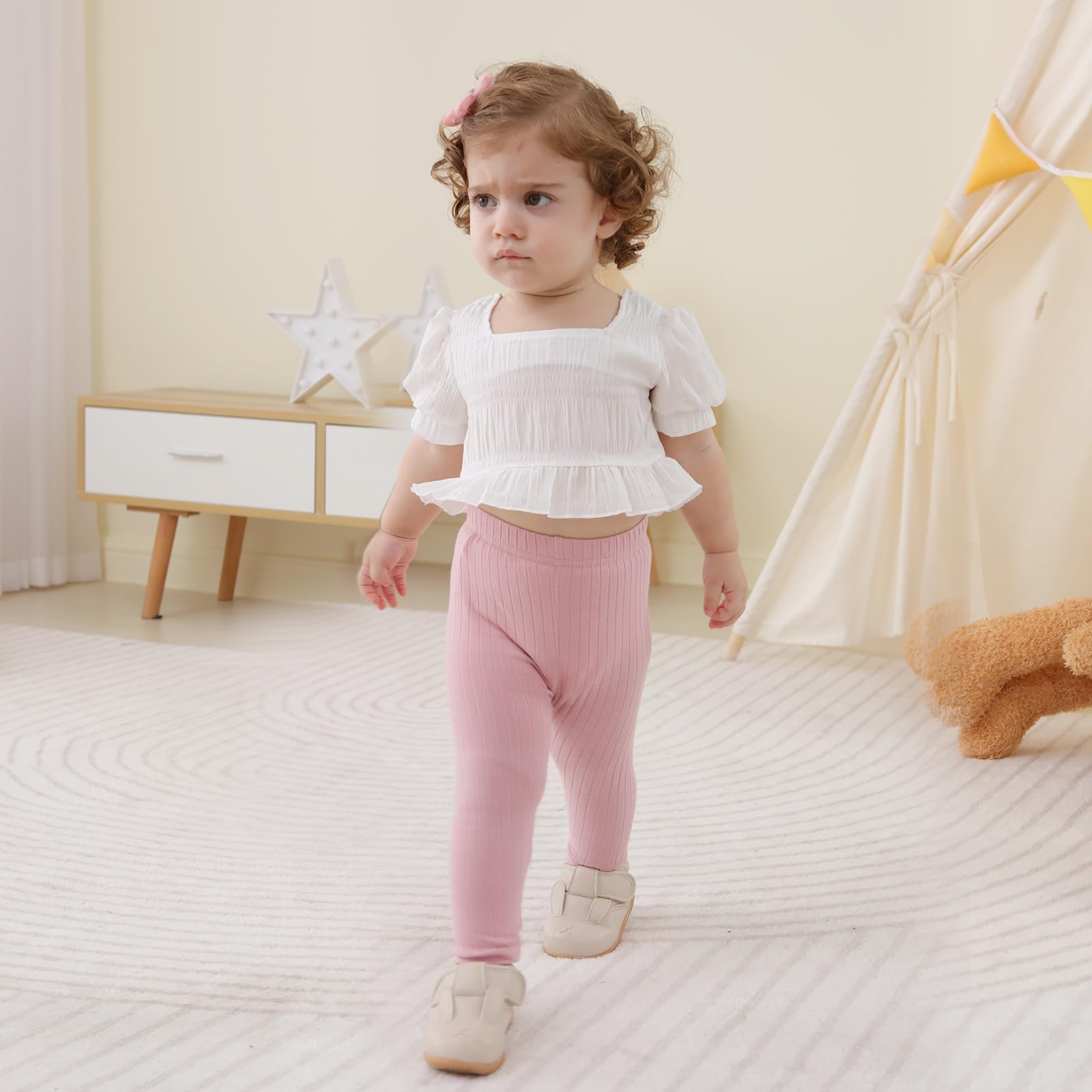 Newborn Baby Girl Pants Leggings - Ribbed Straight Flare Bell Bottoms (5-Pack) | Soft Stretchy Infant Toddler Leggings for Playtime, Daycare & Photo Shoots