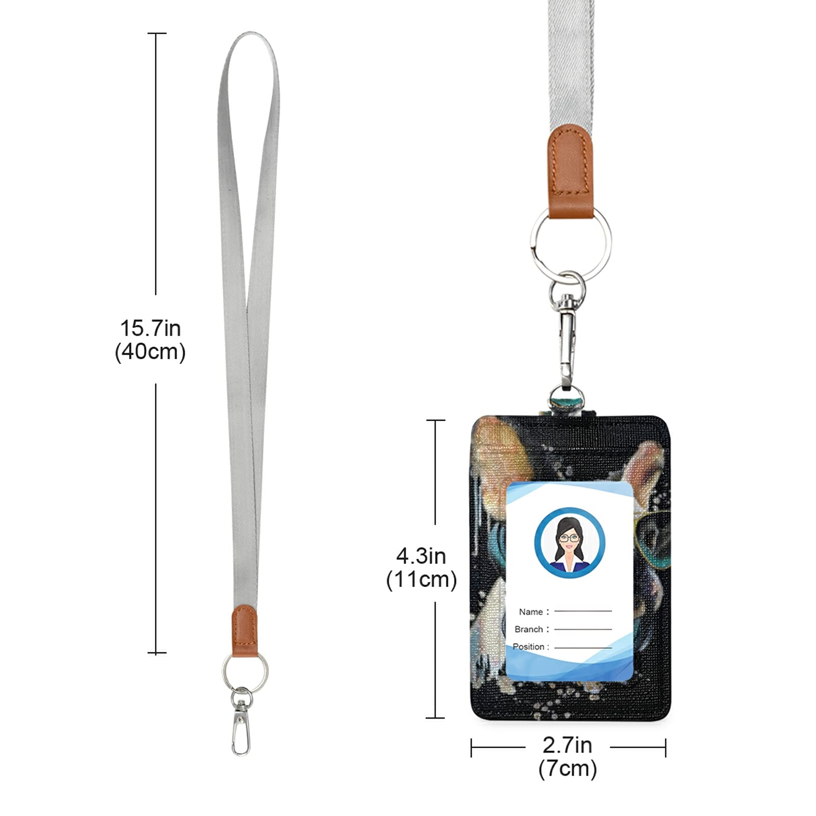 French Bulldog ID Badge Holder - Vertical Leather with Lanyard for Office & School Staff