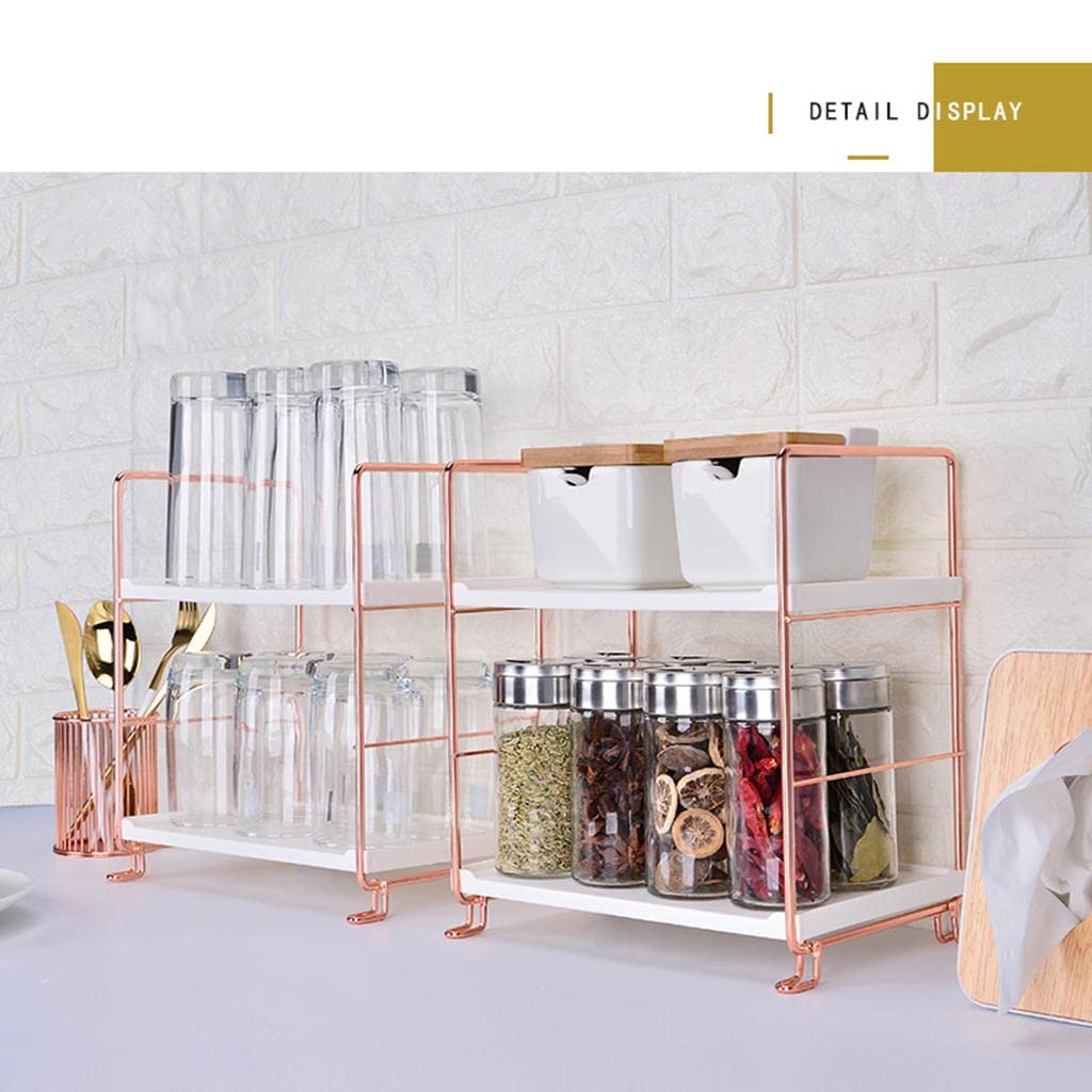 IVELECT 2-Tier Spice Rack Organizer - Golden Kitchen Shelf for Spice Bottles & Seasoning Storage - Perfect for Countertop, Pantry, and Cabinet Organization