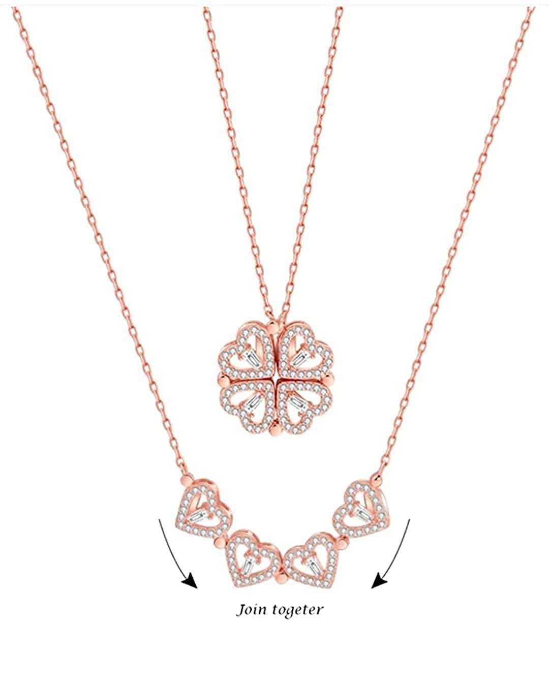 MEENAZ Heart Pendant Necklace for Women - Rose Gold Magnetic Locket with Diamond, Valentine's Day Birthday Proposal Gift for Girlfriend Wife (Perfect for Anniversaries, Romantic Dates & Special Occasions)