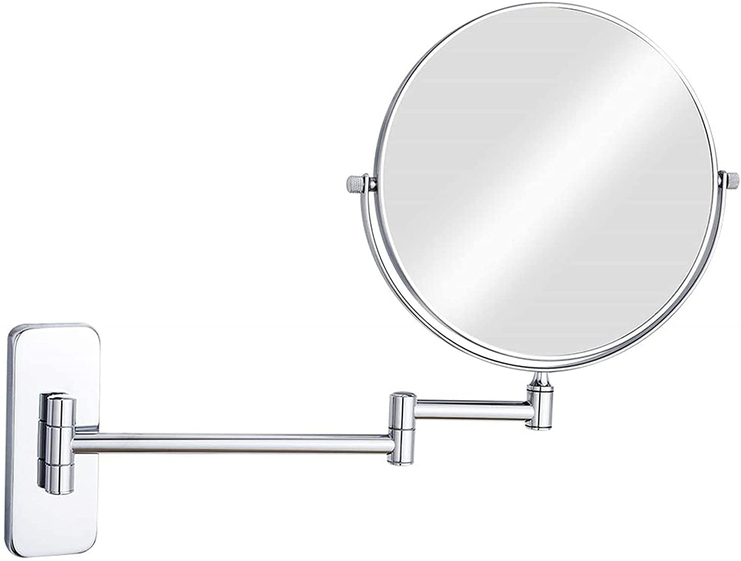 8 Inch Wall Mounted Makeup Mirror - Chrome Finish Rotatable Magnifying Shaving Mirror with Extendable Folding Arm, 7X Magnification - Perfect for Bathroom Vanity, Shaving & Makeup Application