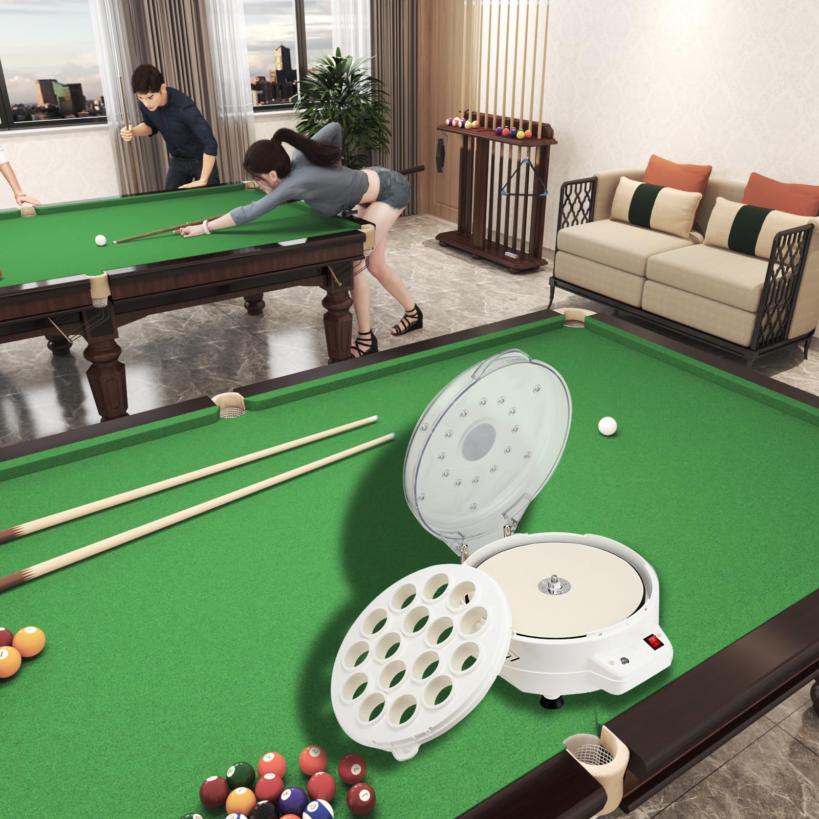 Automatic Pool Ball Polishing & Cleaning Machine for 16/22 Balls - 110V Billiard & Snooker Ball Cleaner | Perfect for Home Game Rooms, Bars, and Professional Pool Halls