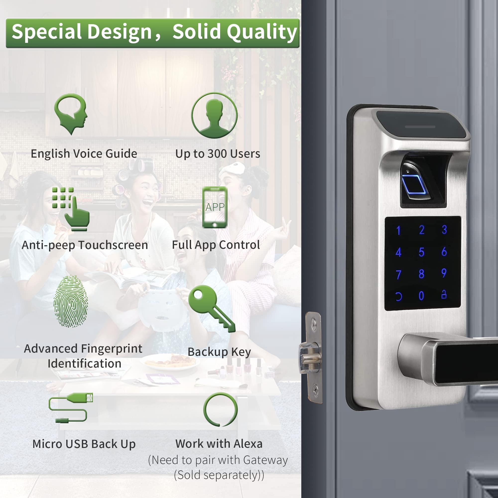 Harfo Smart Door Lock - Keyless Entry Fingerprint & Keypad Electronic Door Lock with Full App Control - Heavy Duty Digital Security for Homes & Offices (Satin Nickel) - Perfect for Modern Smart Homes & Apartments