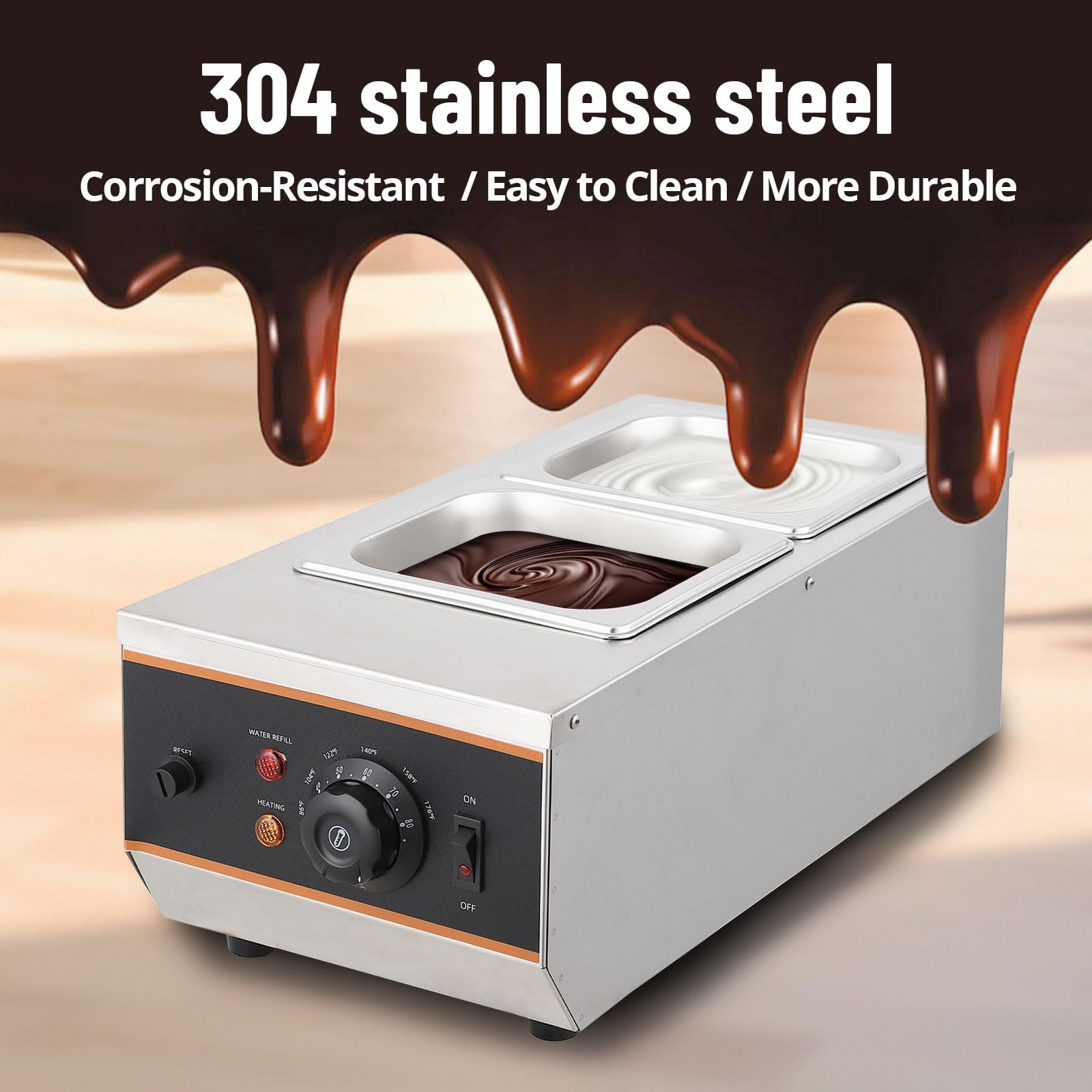 Premium Chocolate Tempering Machine - 1.58 QT Dual Tank, Digital Temperature Control 86~176℉, 800W Stainless Steel Electric Food Warmer for Melting Chocolate, Milk, Cream - Perfect for Candy Making, Baking & Dessert Preparation