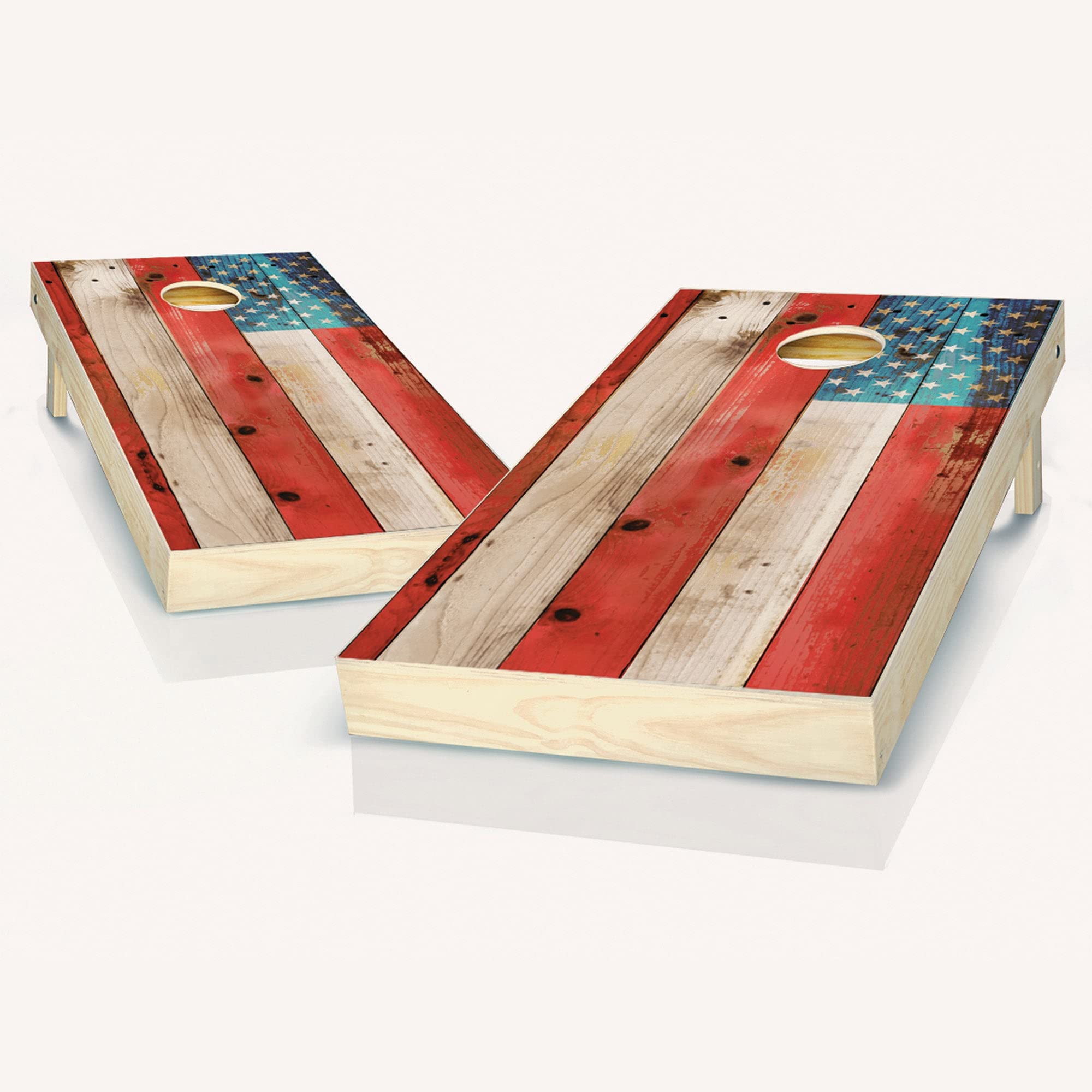 Vintage American Flag Cornhole Game Set - 2 Wooden Boards & 8 Bean Bags for Outdoor Lawn Games, Backyard BBQ, Tailgating Parties and Picnic Activities