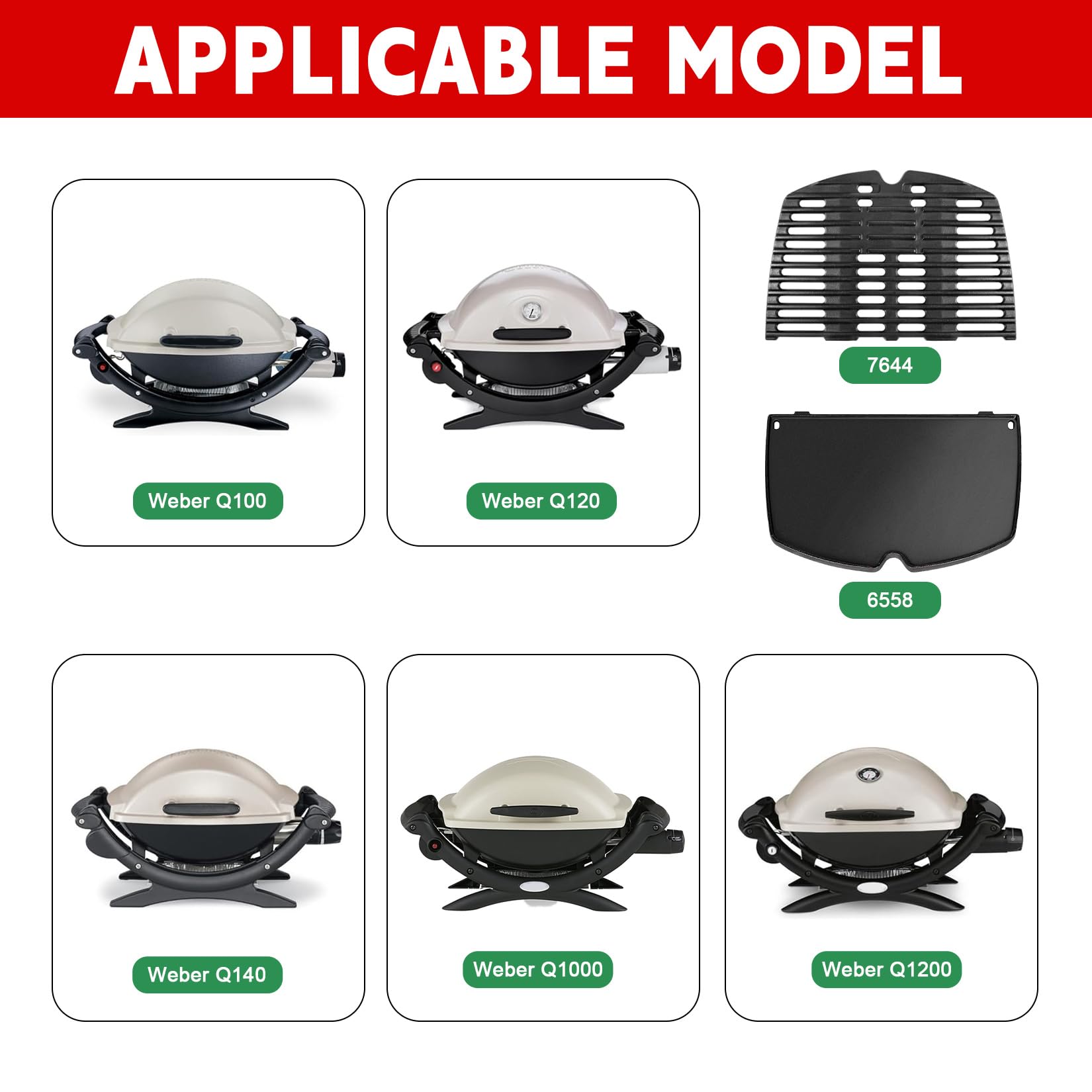 GGC 6558 Cast Iron Griddle for Weber Q100 Q120 Q1000 Q1200 Series Grills - 12.6