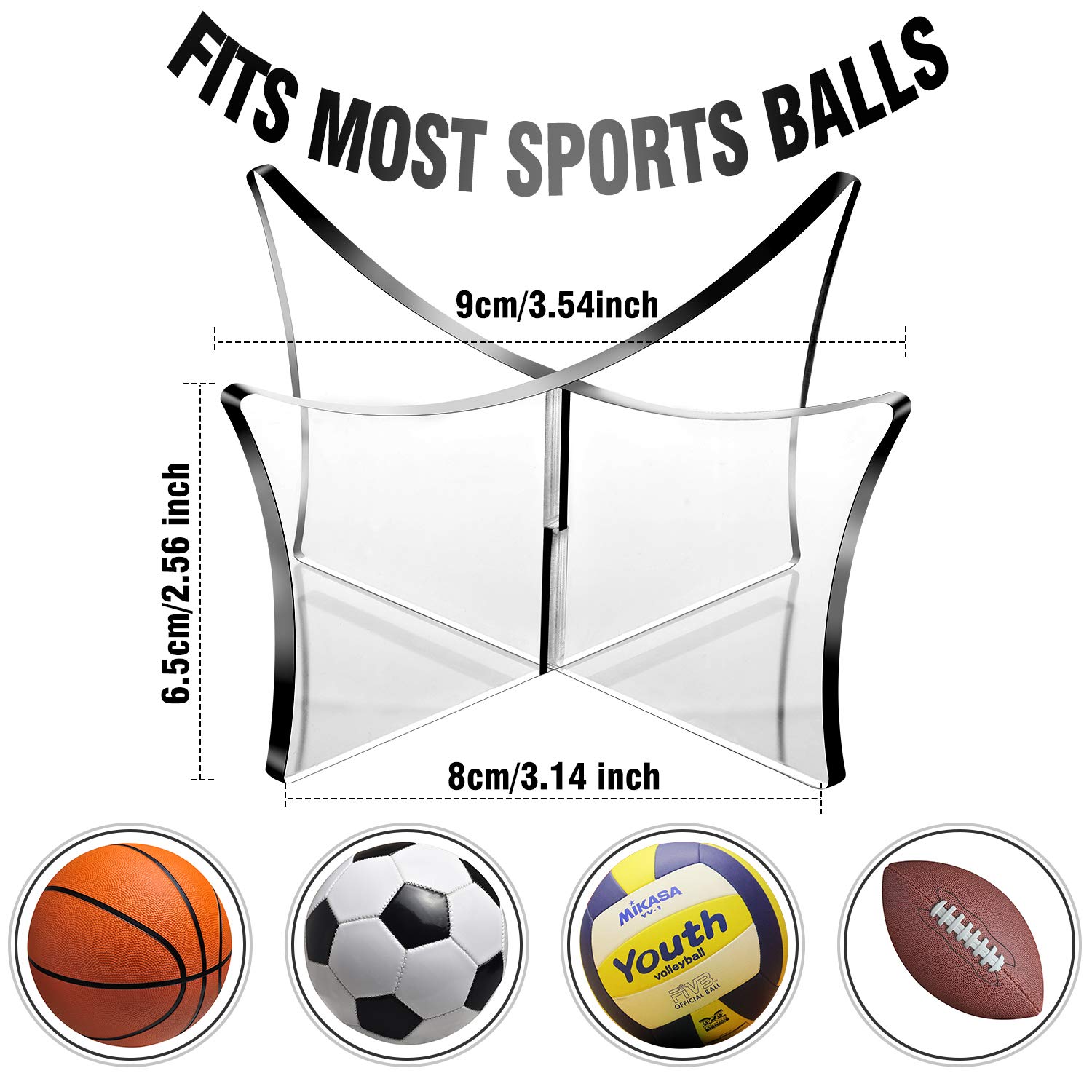 Blulu 3-Piece Acrylic Sports Ball Display Stand - Basketball, Football, Soccer, Volleyball & Bowling Ball Holder - Perfect for Trophy Cases, Store Displays & Home Decor