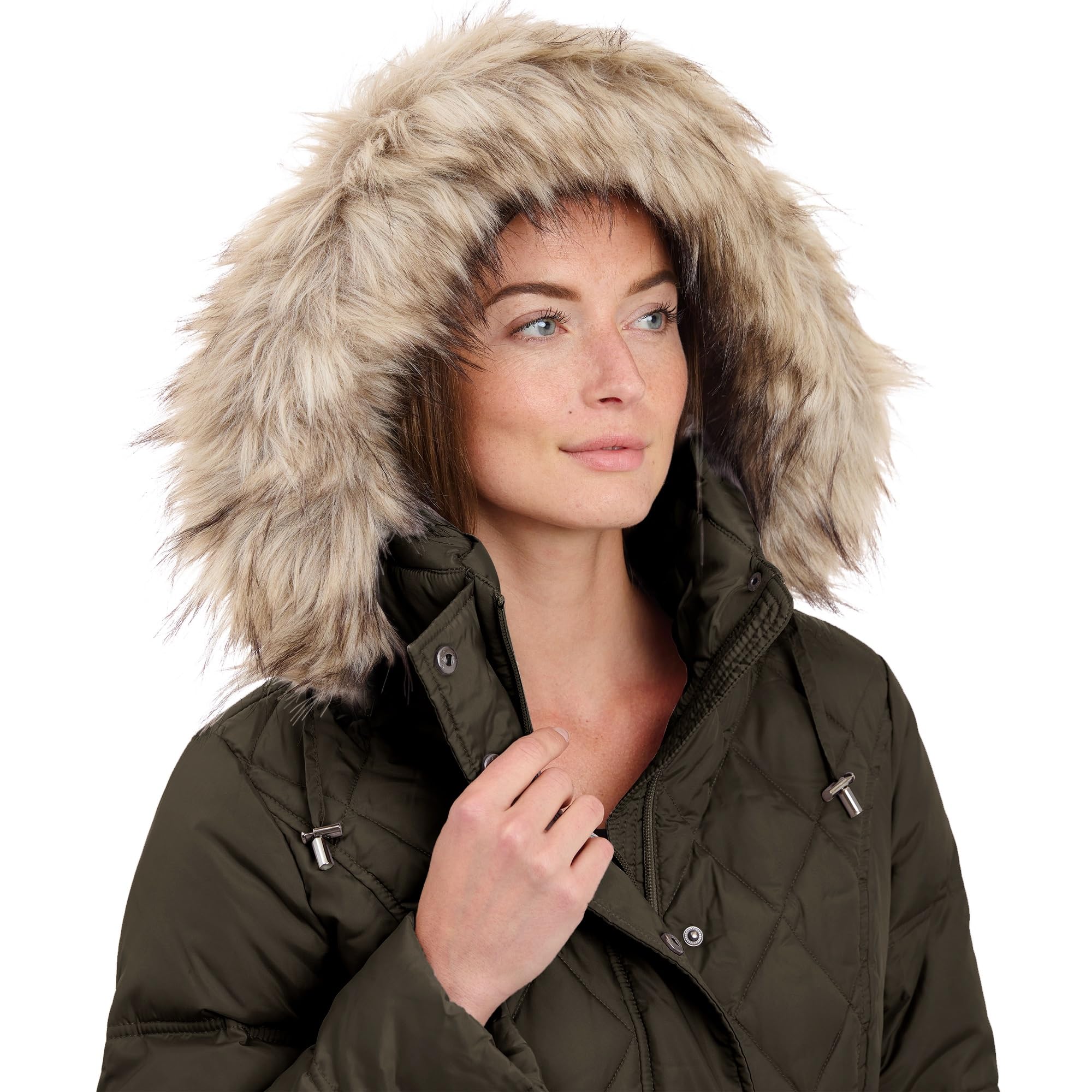 London Fog Women's Diamond Quilted Down Coat - Warm Winter Jacket with Hood, Water-Resistant, Lightweight Puffer Coat for Cold Weather - Perfect for Snow, Travel & Outdoor Activities