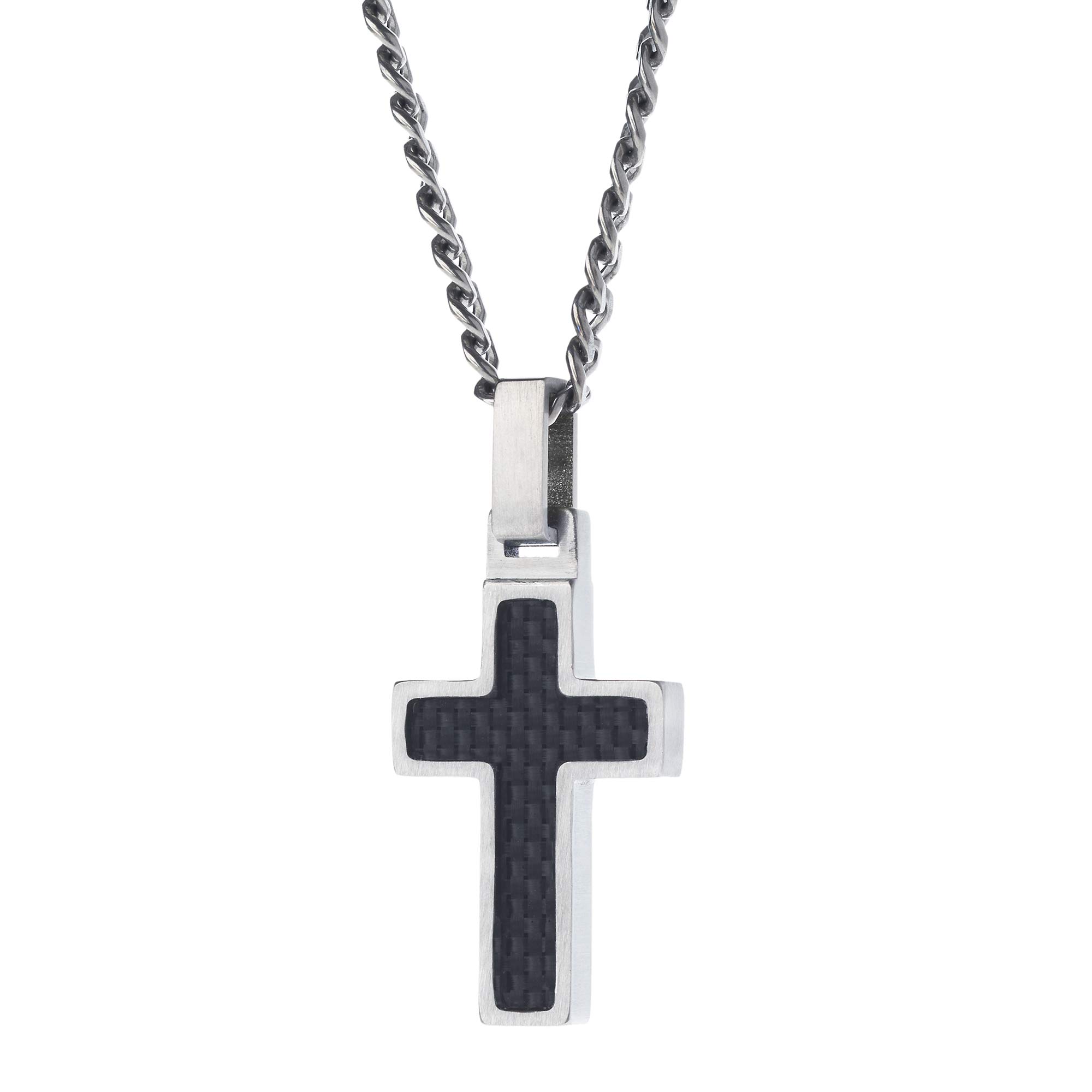 Unique GESTALT Small Titanium Cross Necklace with Black Carbon Fiber Inlay - Stylish Religious Jewelry for Men & Women - Perfect for Everyday Wear, Gifts & Special Occasions