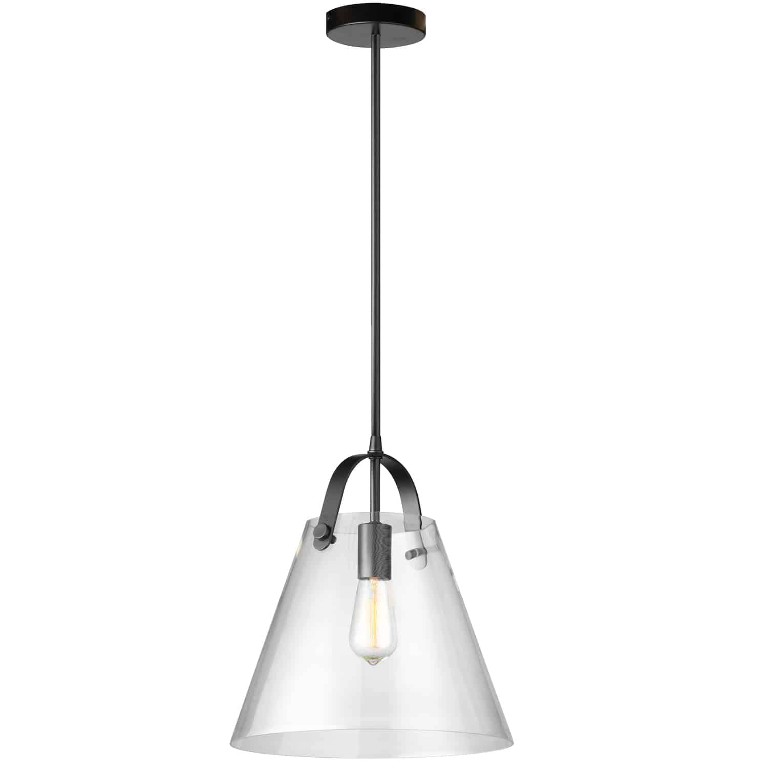 Dainolite 871P-BK Modern 1-Light Clear Glass Pendant Light Fixture - Perfect for Kitchen Island, Dining Room, or Entryway Lighting