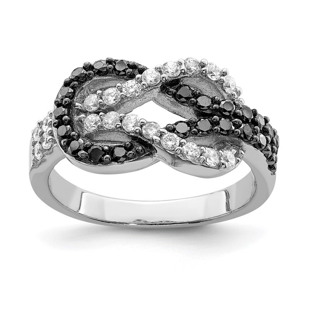 925 Sterling Silver Rhodium Plated Black & Clear CZ Cubic Zirconia Love Knot Ring for Women - Elegant Simulated Diamond Statement Jewelry for Anniversary, Valentine's Day & Special Occasions