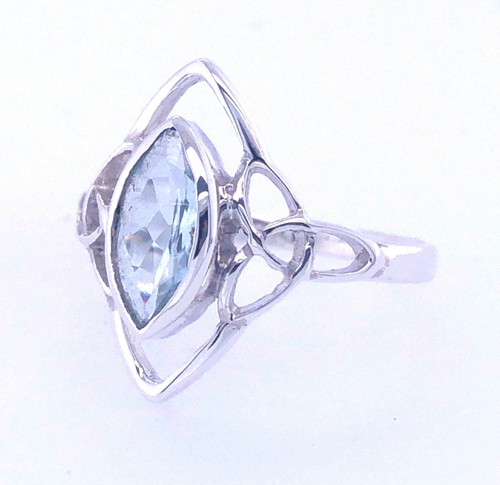 Celtic Trinity Knot Faceted Aquamarine Sterling Silver Ring for Women | March Birthstone Jewelry | Wedding, Anniversary & Gift Idea