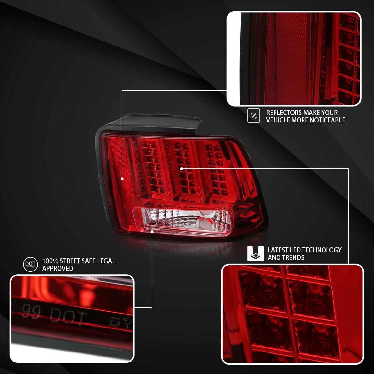 AUTOZENSATION Red Sequential LED Tail Lights for 1999-2004 Ford Mustang - Left & Right Pair Assembly - Upgrade Your Ride with Stylish Lighting for Night Driving & Car Shows