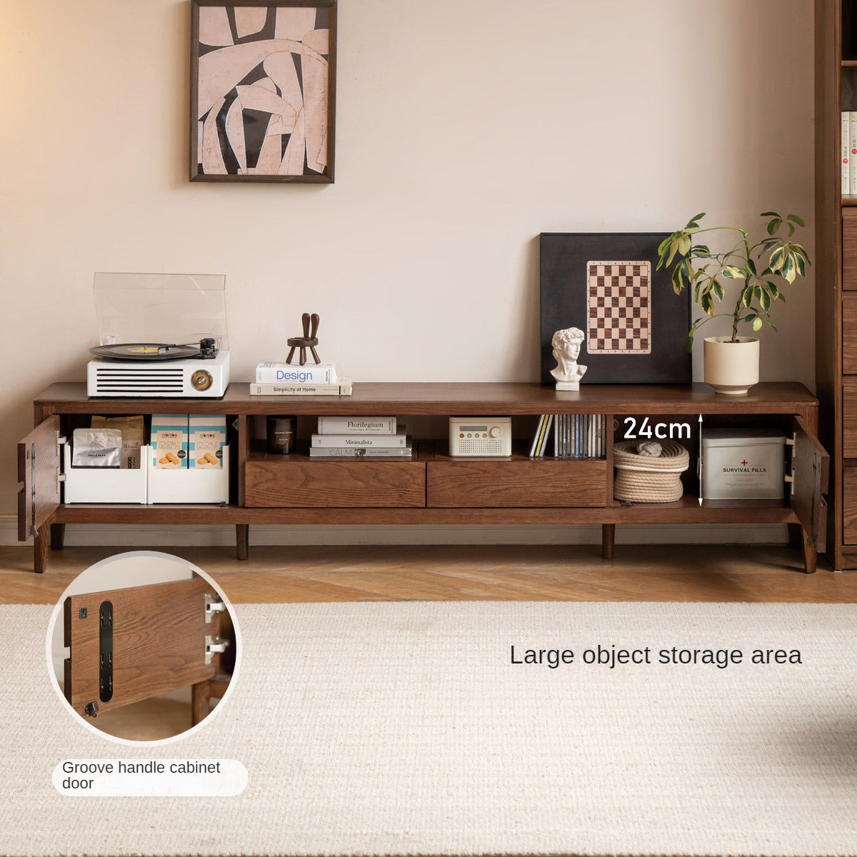 Solid Oak Wood Nordic TV Stand with Storage - Modern Living Room Entertainment Center for TV, Gaming & Media Storage