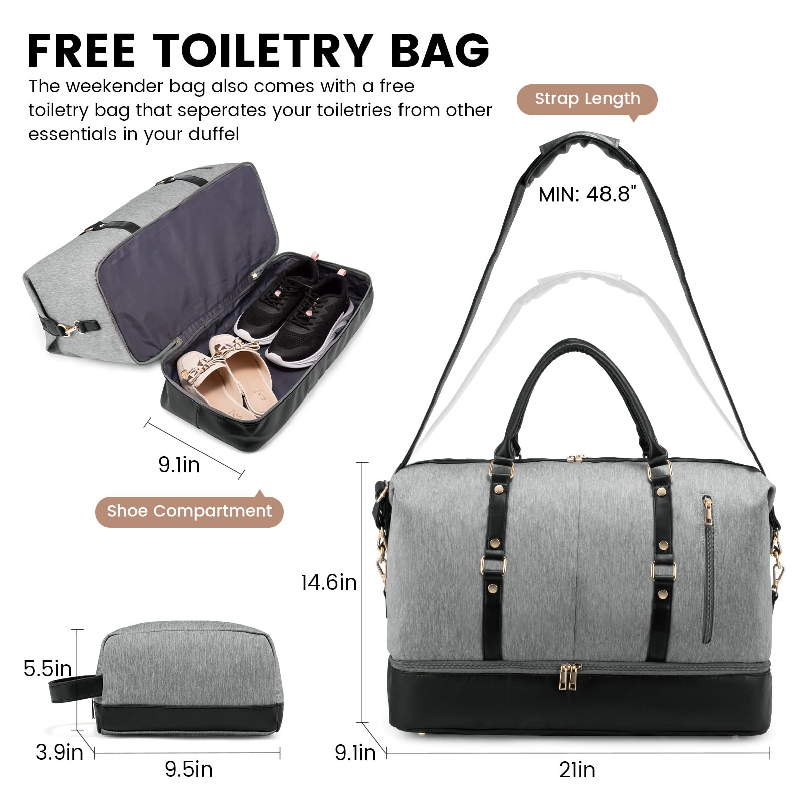 Stylish Canvas Weekender Bag for Women - Large Travel Duffle with Shoe Compartment & Toiletry Pouch | Perfect Carry-On Gym Bag, Overnight Trip, Hospital Visit & Labor Delivery | Versatile for Weekend Getaways, Workouts & Maternity Needs