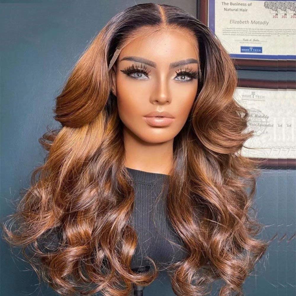 #1B30 Color Body Wave Human Hair Wigs - 180% Density HD Transparent Lace Front Wig 13x6 - Pre Plucked Brazilian Remy Hair Glueless Wig for Black Women (18 Inch) - Perfect for Daily Wear, Parties & Special Occasions