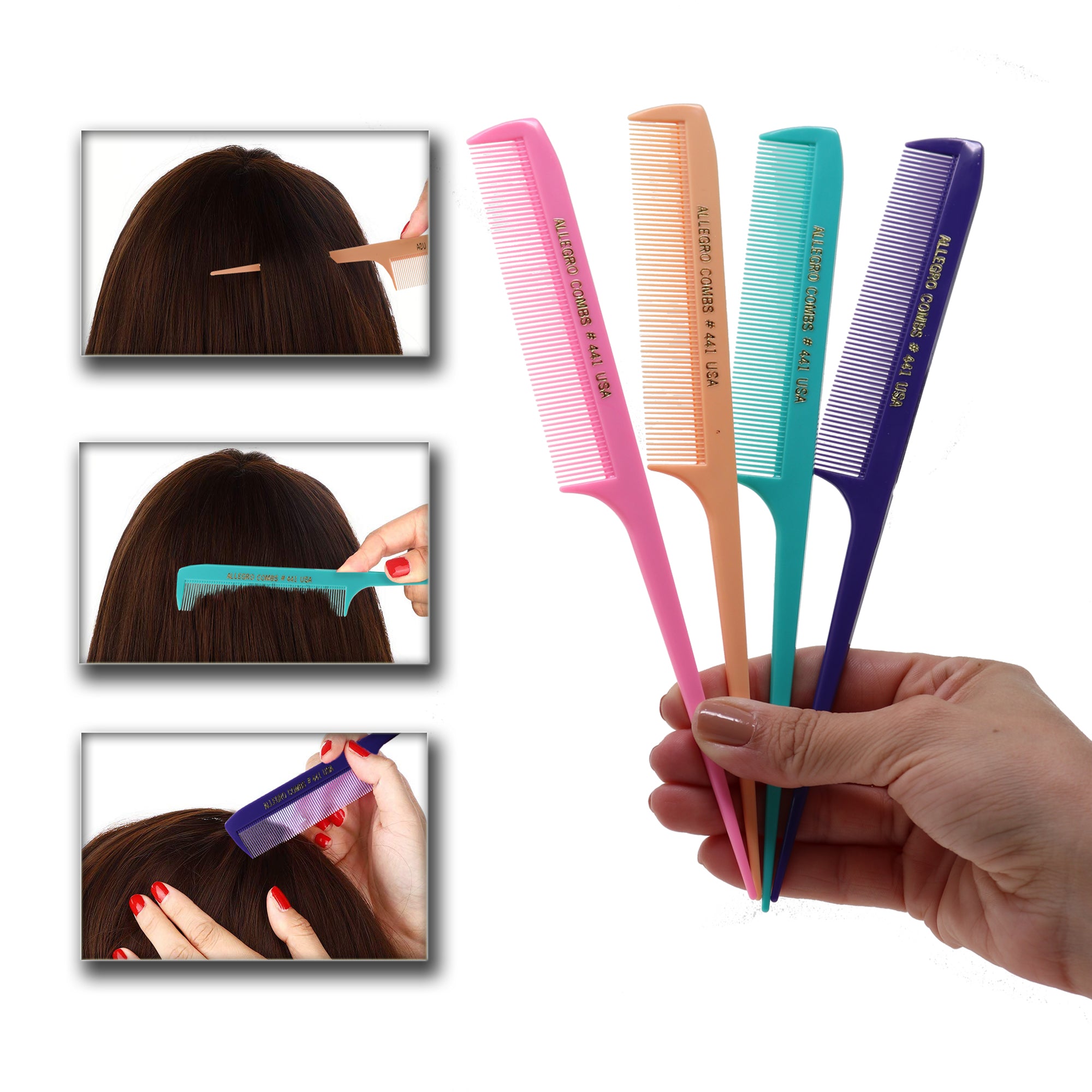 Allegro Combs 441 - 8.5 Inch Rat Tail Combs for Braiding & Hair Parting, Fine Teeth Styling Comb Set of 12 - Perfect for Salon Professionals, Hair Stylists & DIY Hairstyling at Home