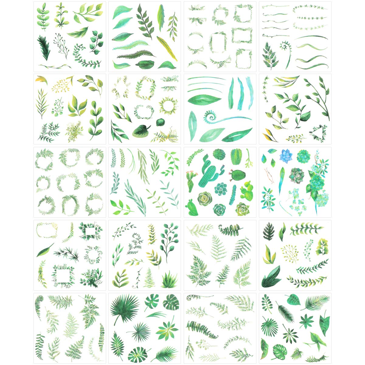 Allydrew Washi Scrapbooking Stickers Box Set - 20 Sheets Green Plant Decorative Tape for Journaling, DIY Crafts, Bullet Journals & Planner Decorations