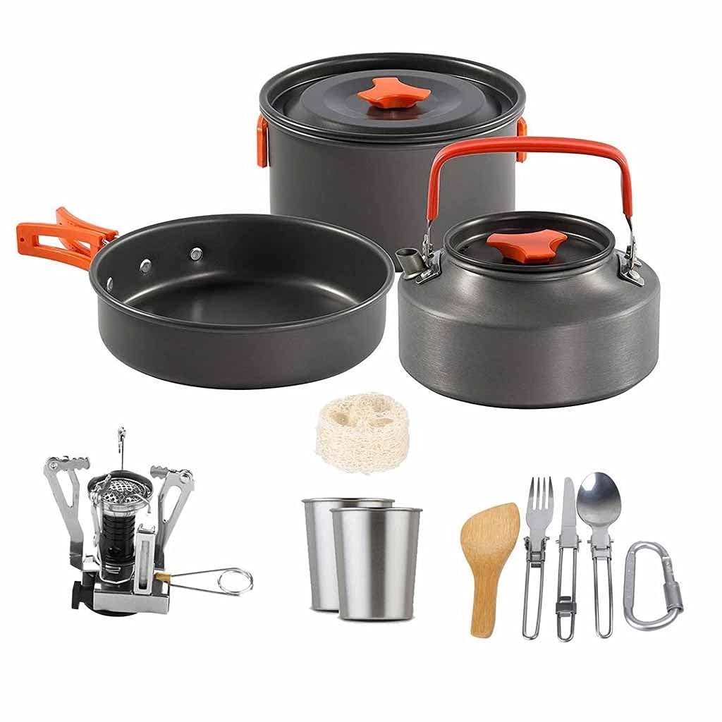 Premium Aluminum Camping Cookware Set - Lightweight Outdoor Cooking Kit with Water Kettle, Pan & Pot for Hiking, Backpacking, Picnic & BBQ | Portable Tableware Equipment for Camping Trips & Outdoor Adventures