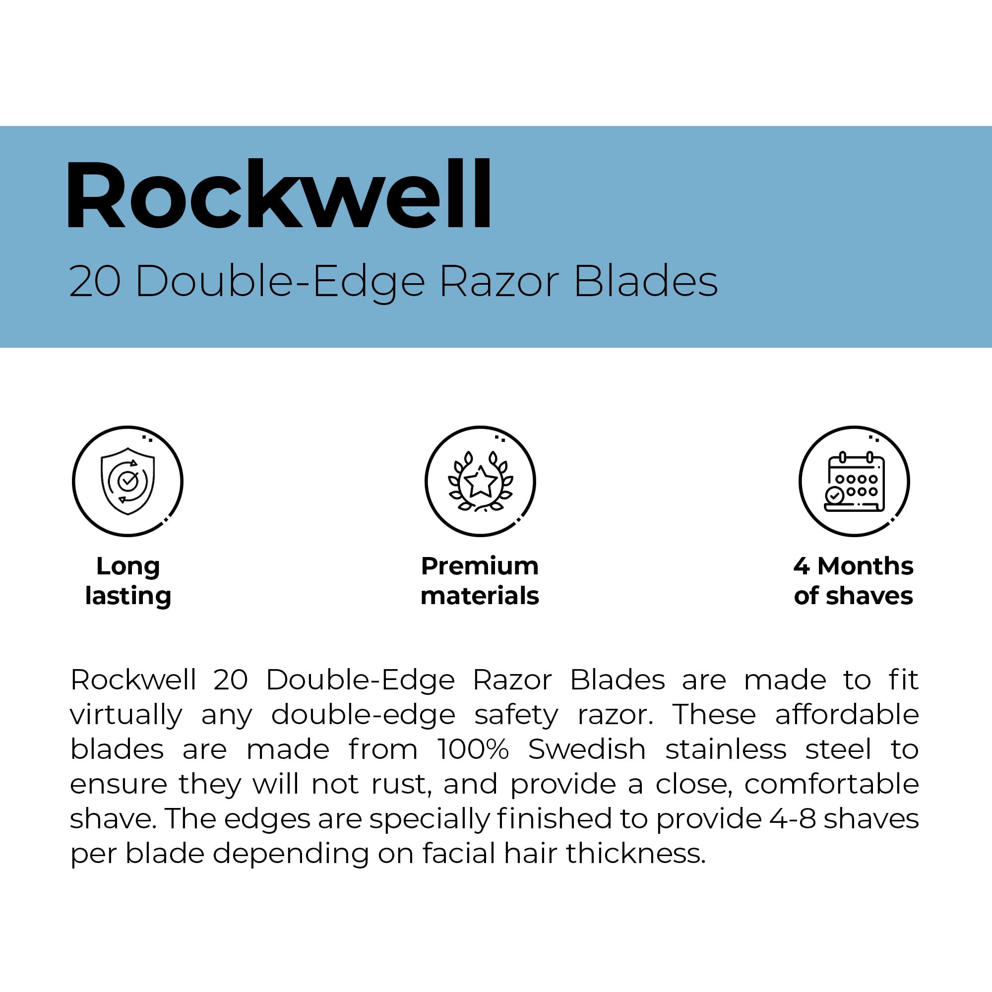 Rockwell 6S Stainless Steel Safety Razor for Men & Women - 6 Adjustable Shaving Settings, Includes 25 Recyclable Blades - Perfect for Sensitive Skin & Close Shaves at Home or Travel