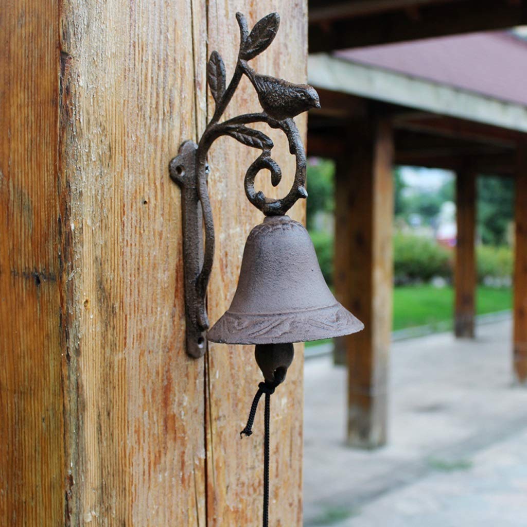 Vintage Wrought Iron Doorbell - Handcrafted Cast Iron Hand Bells with Retro Bird Design | Perfect for Farmhouse, Cottage & Rustic Home Decor