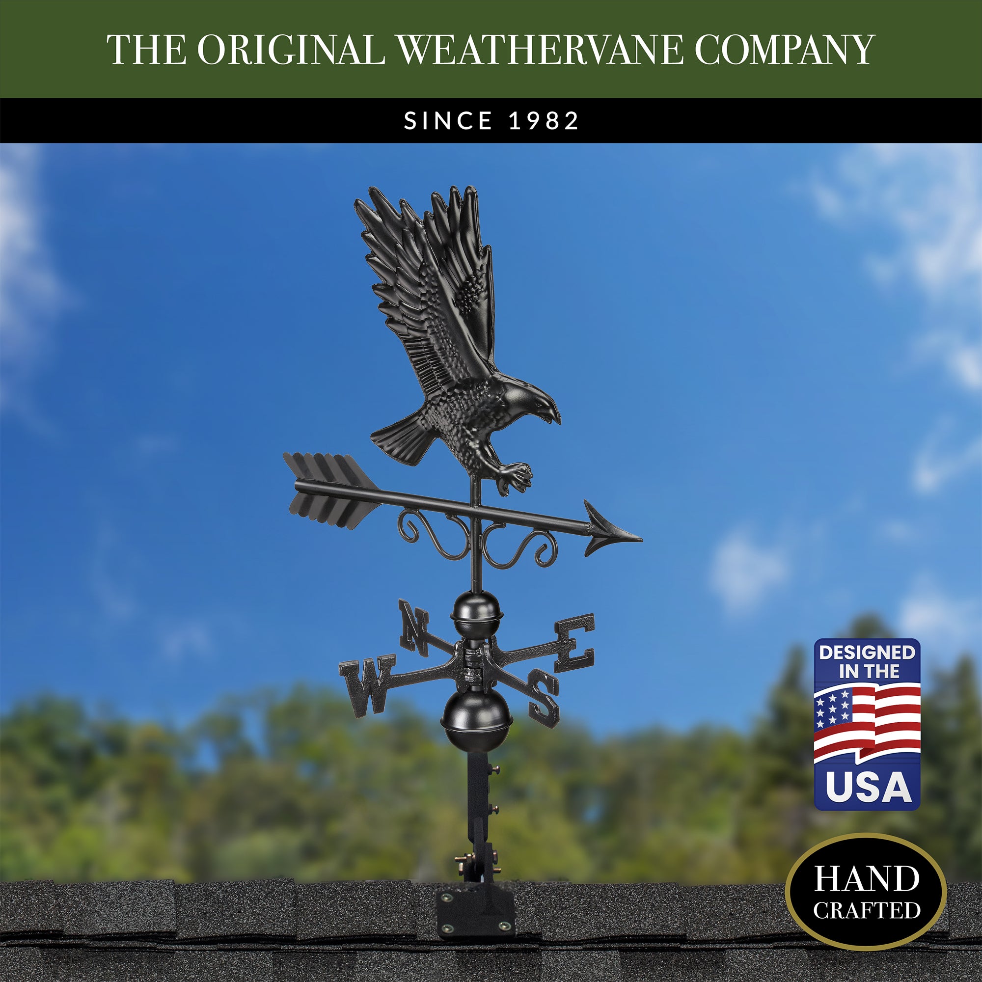 Black Aluminum Majestic Eagle Weathervane - Classic Garden & Roof Decor for Outdoor Elegance | Perfect for Farmhouse, Barn, or Patio Decoration