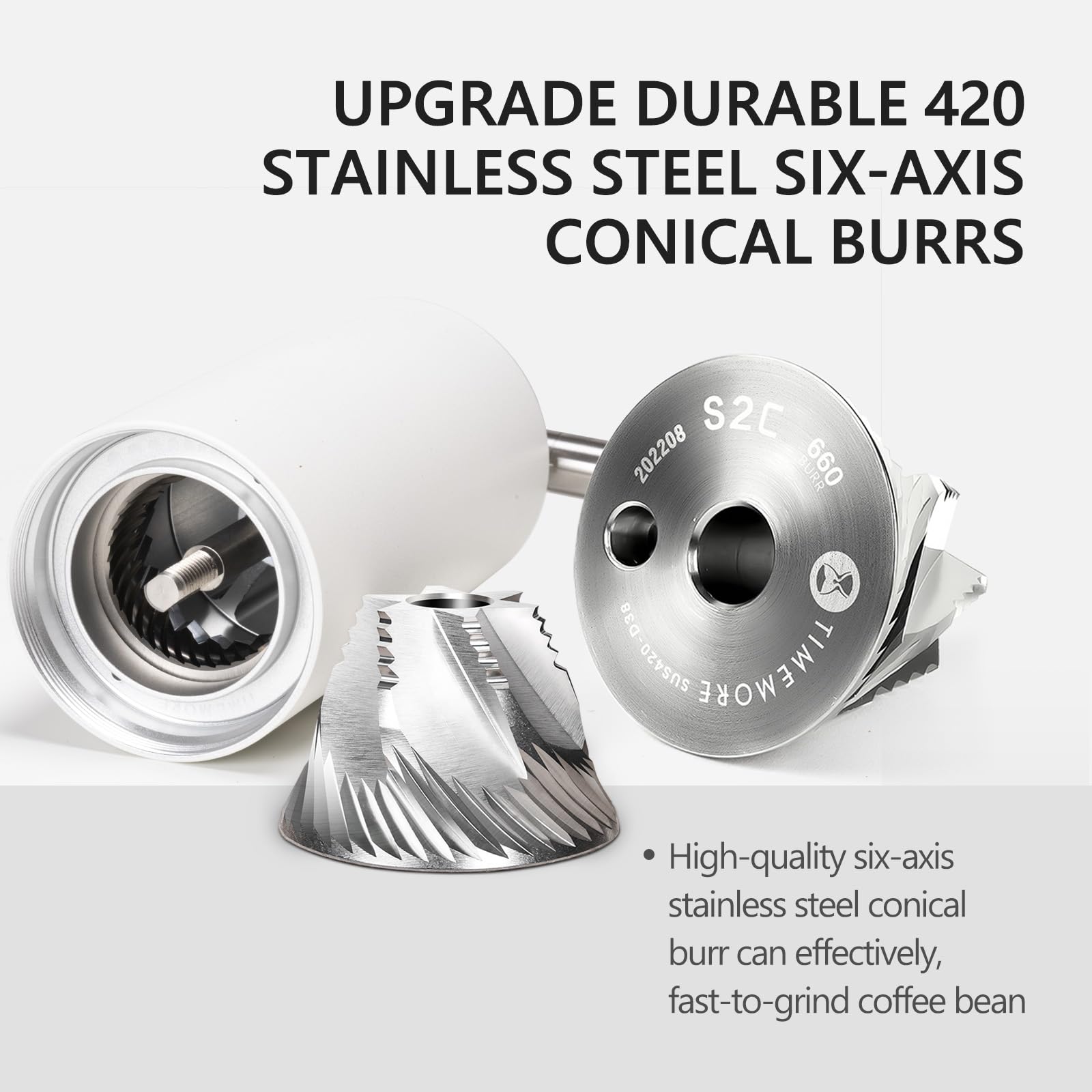 TIMEMORE C3S PRO Manual Coffee Grinder - 20g Capacity, Adjustable Burr, Double Bearing System for Espresso to French Press - Portable for Travel, Camping & Home Use - Premium White Coffee Mill for Barista & Coffee Lovers