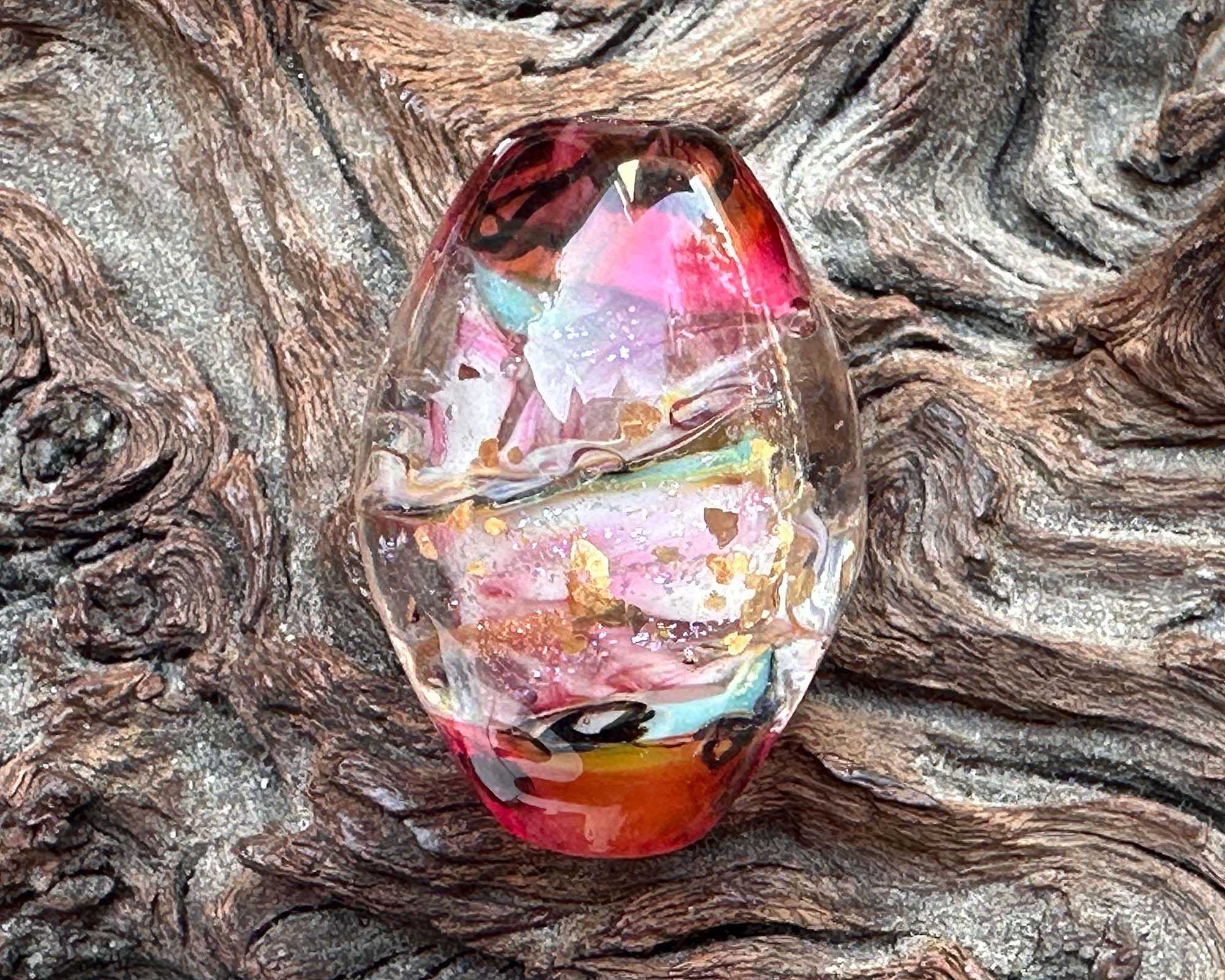 Pink Dichroic Shimmer Glass Lampwork Focal Bead for Jewelry Making - Handmade SRA Art Bead for Necklaces, Bracelets & DIY Craft Projects