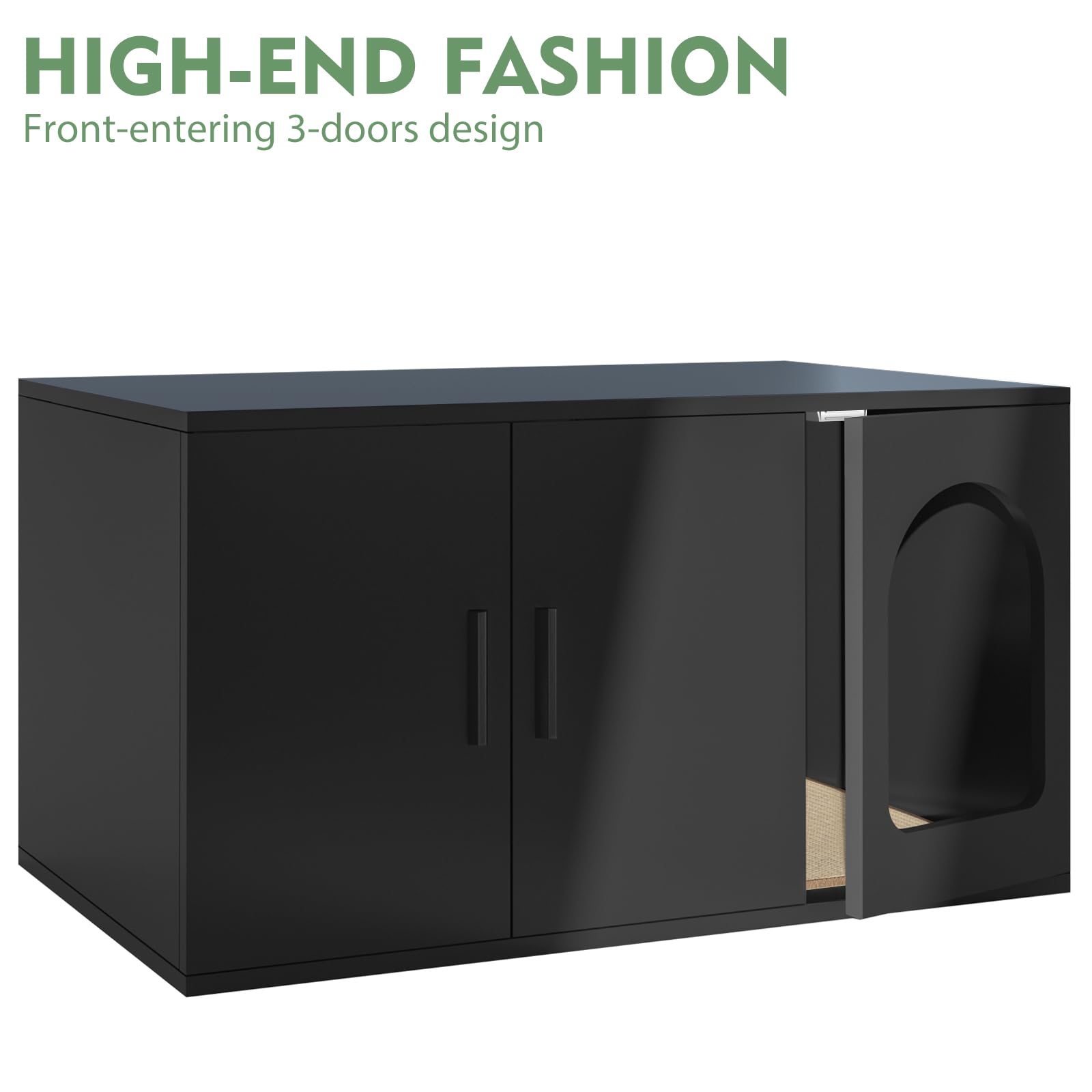 Modern Cat Litter Box Enclosure Furniture - Stylish End Table with Front Entry Cat Door, Stackable Design for Multiple Cats (Black) | Perfect for Living Rooms, Bedrooms & Small Spaces
