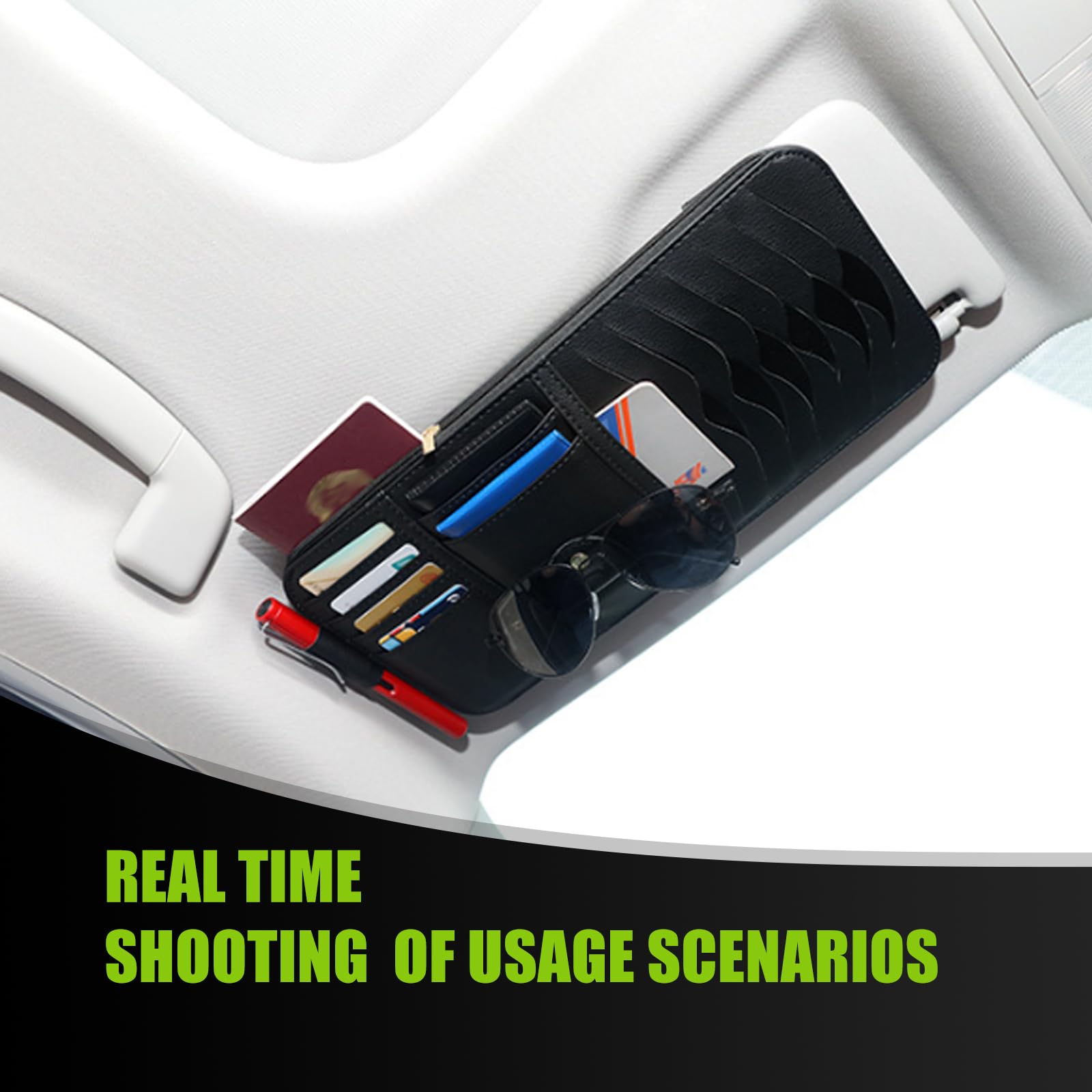 1-Pack Universal Car Sun Visor CD Organizer - Multi-Pocket Leather Storage Holder for CDs, Sunglasses & Pens | One-Hand Grab & Go Car Accessory | Perfect for Road Trips & Daily Commuting (Black)