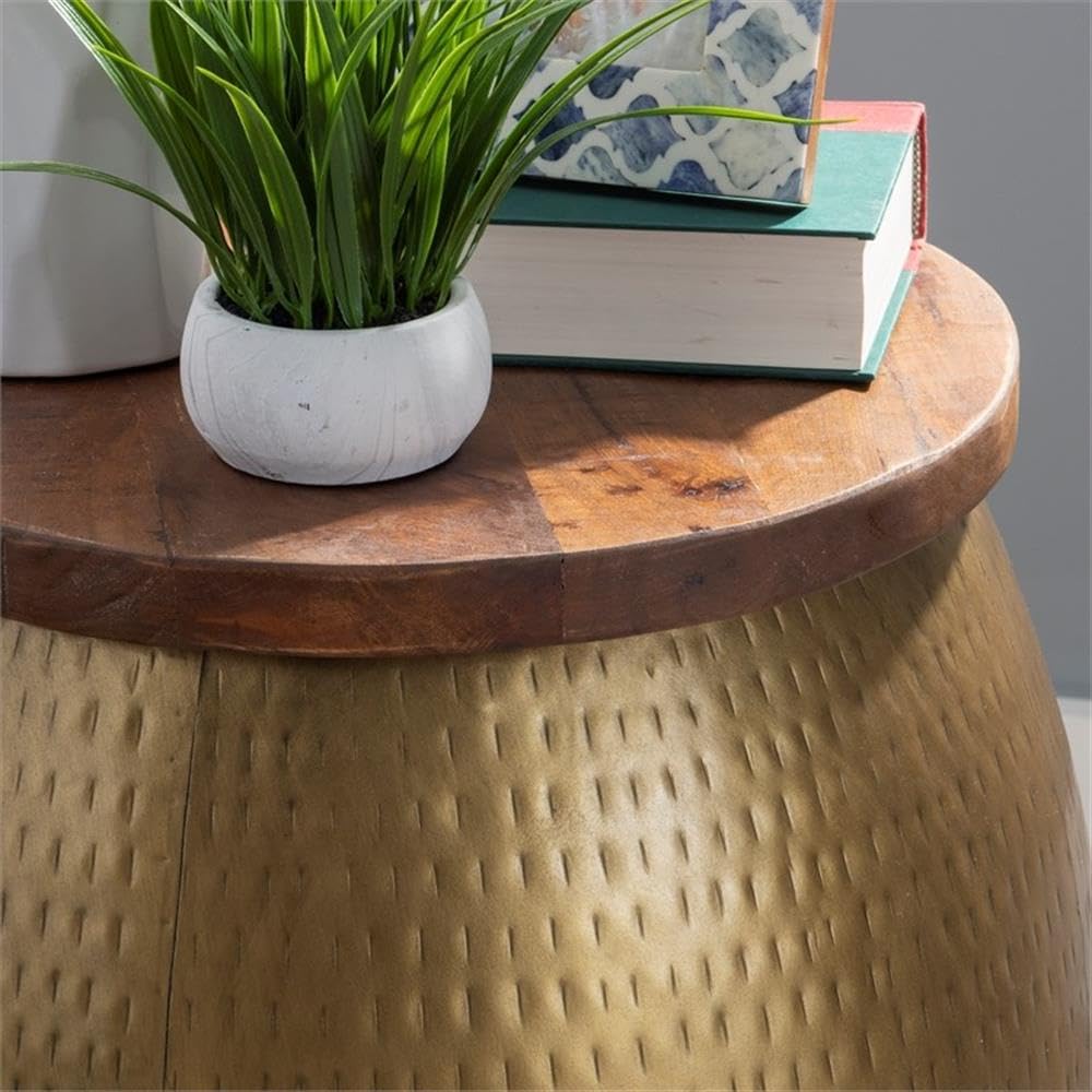 Pemberly Row Round End Table - Modern Gold Metal Accent Coffee Table for Living Room, Bedroom & Office - Stylish Indoor Side Table for Home Decor