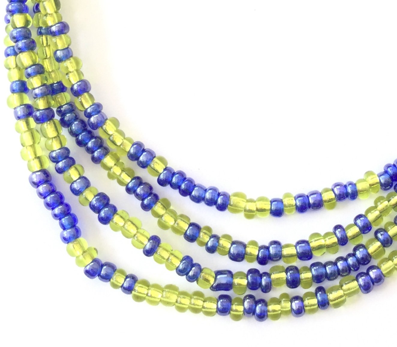 Ghana Lime Green & Blue Multicolored Seed Beads - Authentic African Glass Trade Beads Strand | Fair Trade Handmade Jewelry Supplies for DIY Bracelets, Necklaces & Craft Projects
