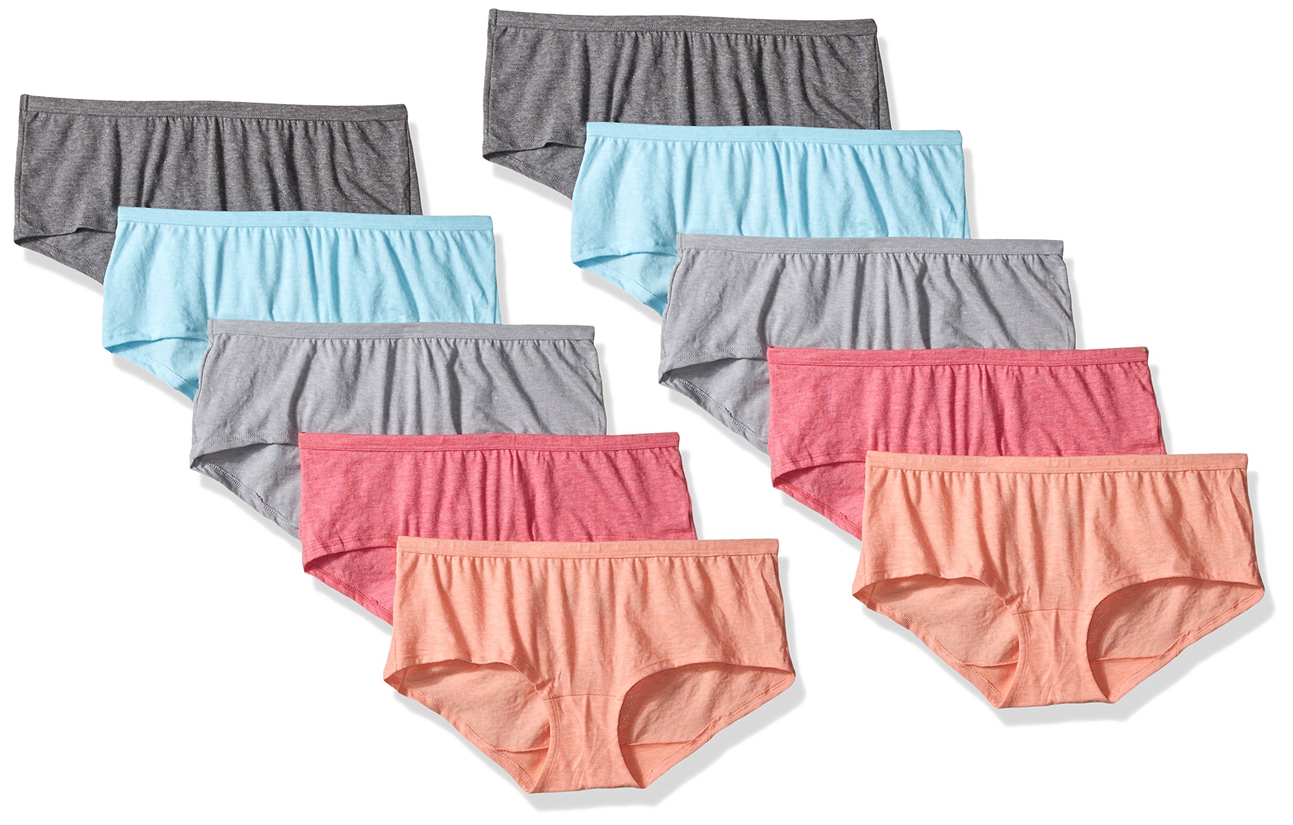 Fruit Of The Loom Women's 10-Pack Cotton Boyshort Underwear - Soft Breathable Panties for Everyday Comfort & Lounge Wear