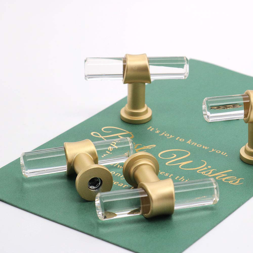 20 Pack Brushed Brass Crystal Cabinet Knobs - Modern Round Lucite Drawer Pulls for Kitchen, Bathroom, Closet & Cupboard (9/20