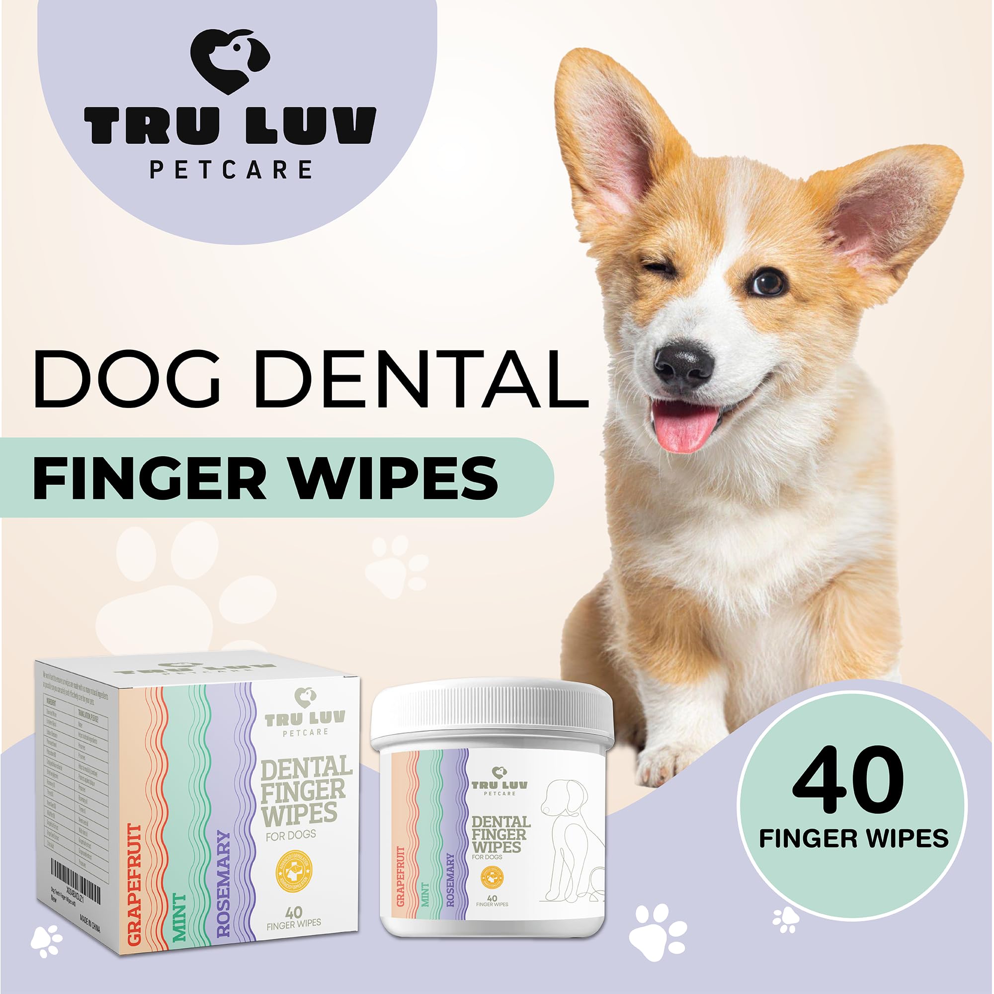 40 Dog Teeth Cleaning Wipes - Mint Flavored Dental Wipes for Dogs - Fresh Breath & Plaque Control - Gentle Teeth Cleaning for Small & Large Dogs - Perfect for Daily Oral Care & Travel Use