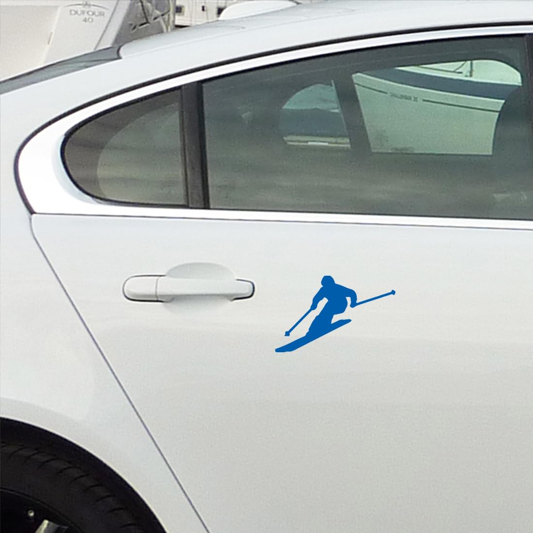 Premium Waterproof Vinyl Decal Stickers - Skier Silhouette (Azure Blue, Set of 2) for Laptop, Phone, Helmet, Car Window, Bumper, Mug, Cup, Door & Wall Decor | Perfect for Winter Sports Enthusiasts & Home/Office Decoration