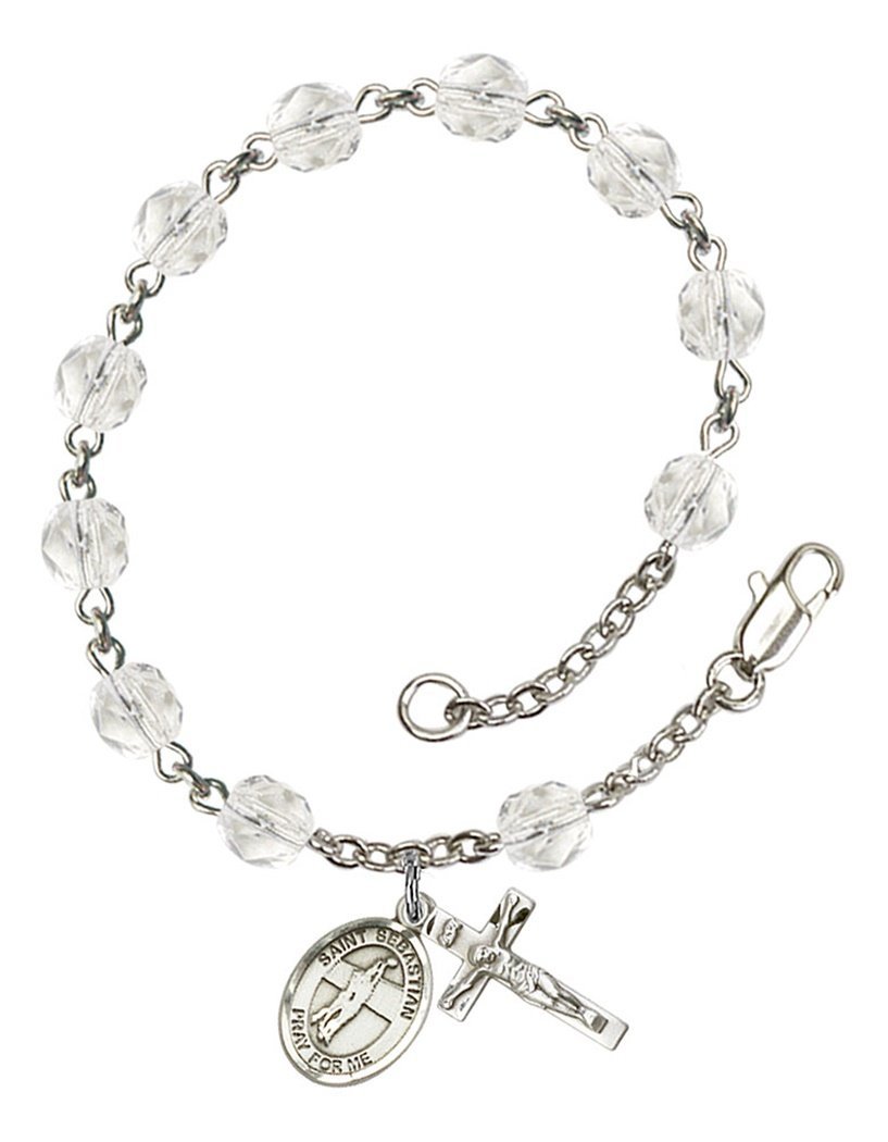 April Birth Month Bead Rosary Bracelet with Saint Sebastian Volleyball Charm - 7.5 Inch Catholic Jewelry for Women, Girls | Perfect Gift for Baptism, First Communion & Volleyball Players