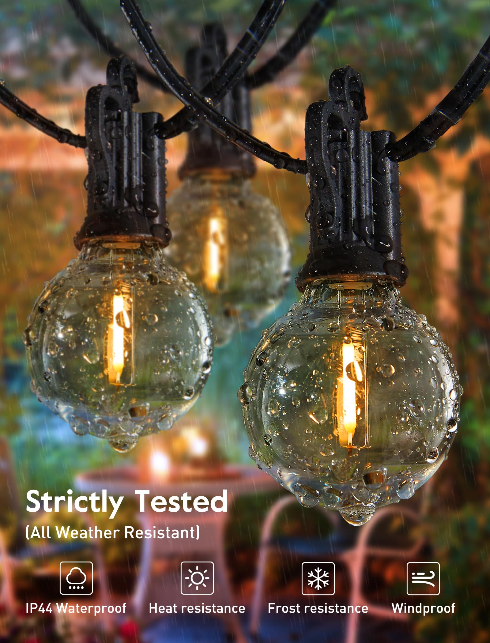 60FT Outdoor String Lights with 32 Shatterproof G40 Edison Bulbs (2 Spare) - Waterproof Connectable Hanging Lights for Backyard, Patio, Porch, Balcony, Party & Christmas Decor - Perfect for Weddings, Garden, Cafe and Outdoor Events