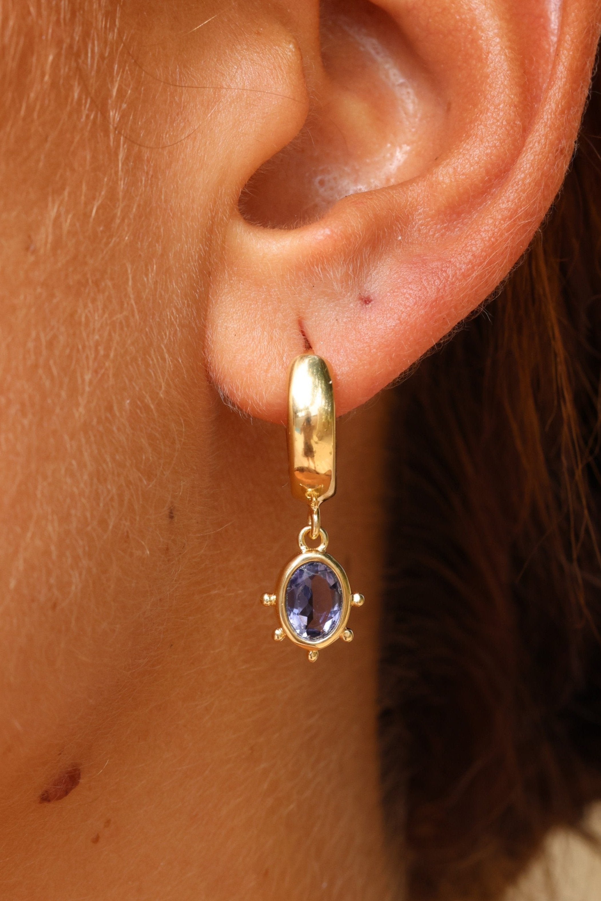 Genuine Iolite Gold Huggie Hoop Earrings for Women - Elegant & Hypoallergenic - Perfect for Everyday Wear, Parties & Gifts