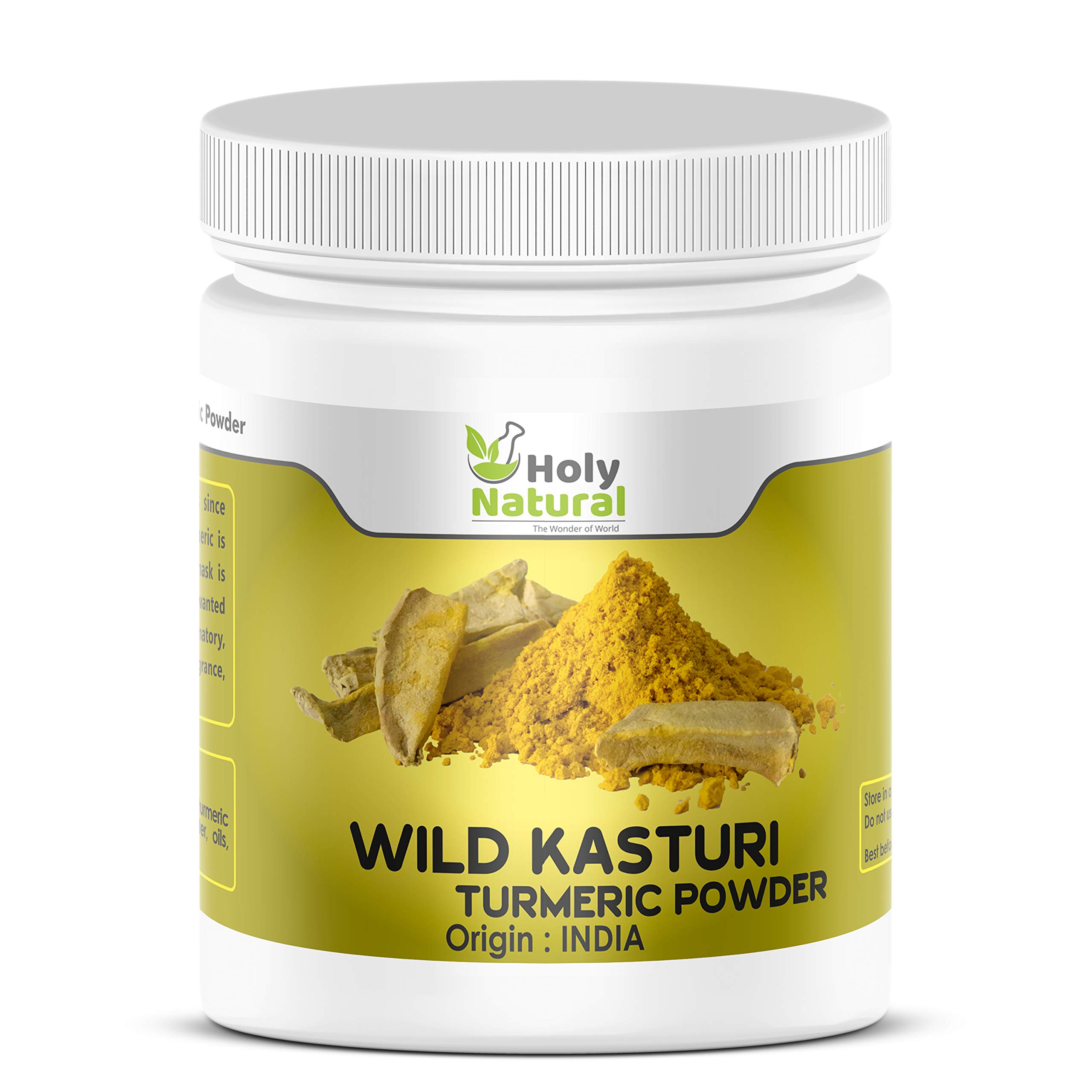 Holy Natural Wild Kasturi Turmeric Powder 100gm | Pure Kasturi Manjal, Jangli Haldi, Curcuma Aromatica Powder | Organic Face & Skin Care | Brightens Complexion, Reduces Acne & Facial Hair | Perfect for DIY Face Masks, Skin Brightening Treatments & Ayurvedic Beauty Rituals