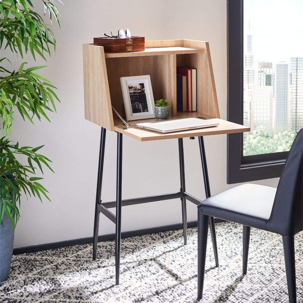 Safavieh Xander Modern Home Office Desk - Natural & Black Storage Secretary Desk for Small Spaces, Writing & Workspaces - Perfect for Home, Office & Study Rooms