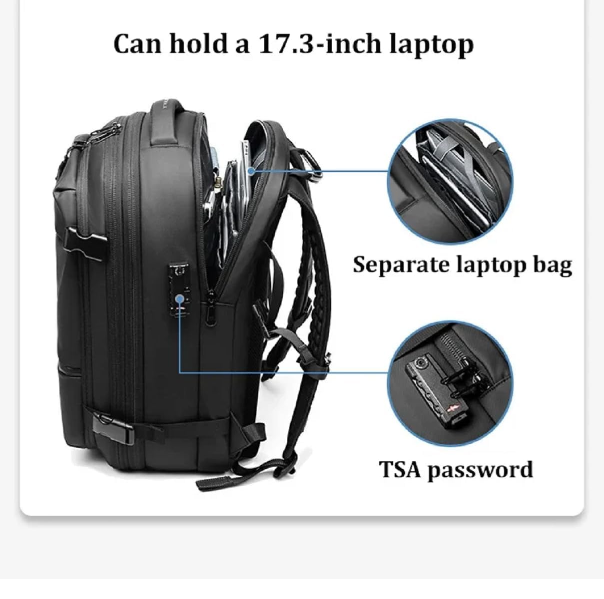 **Ascribei 60L Expandable Vacuum Compression Backpack - Water Resistant, Anti-Theft Travel Hiking Backpack for Outdoor Adventures (Black)**    **Usage Scenarios:** Perfect for travel, hiking, camping, and daily commuting, keeping your belongings secure and compact.