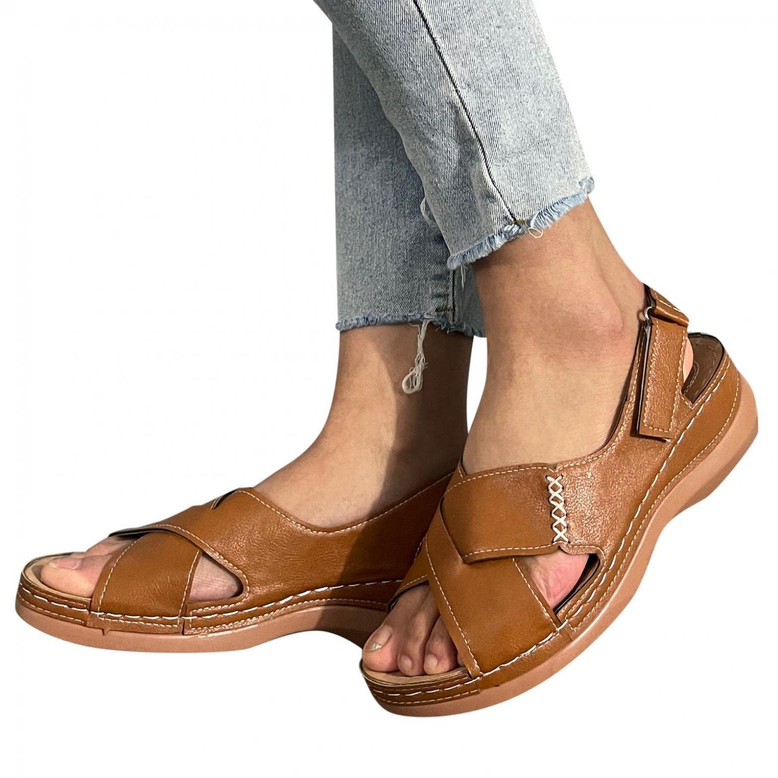 Women's Comfortable Leather Wedge Sandals - Casual Cross Strap Bohemian Platform Slingback Shoes for Summer Beach & Dress Occasions | Wide Round Toe with Buckle Strap | Perfect for Vacation, Outdoor Walks & Boho Fashion Outfits
