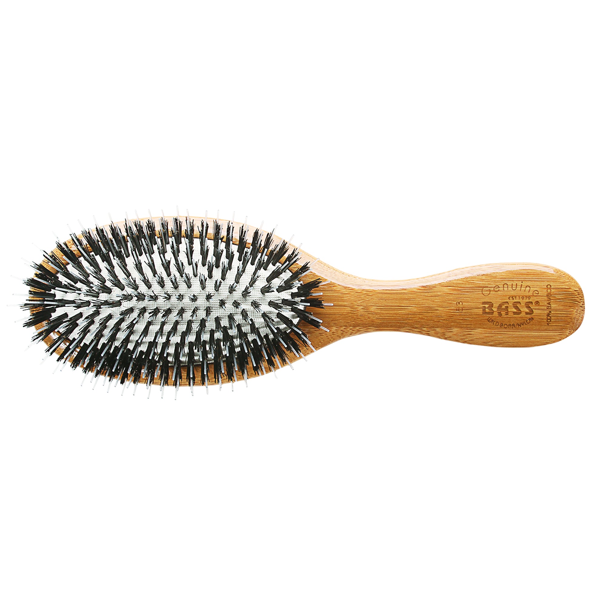 Bass Brushes Bass 53 Dark Bamboo | Medium Oval Hairbrush with Natural Bristle & Nylon Pins for Smooth Detangling & Styling - Perfect for Home, Salon & Travel Use