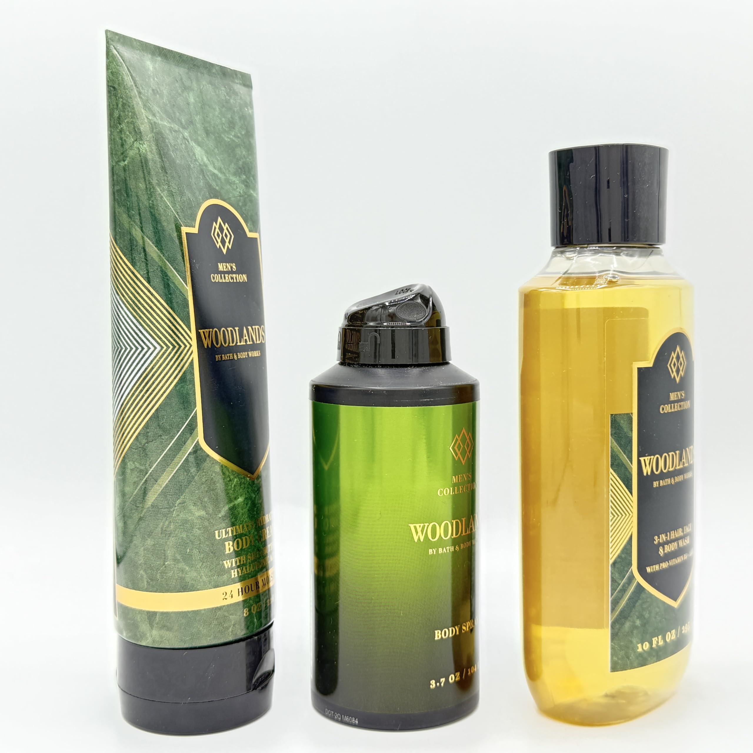 Woodlands Men's 3-Piece Bath & Body Gift Set - Hydrating Body Cream, Refreshing Body Spray & Moisturizing Body Wash for Dry Skin Care - Perfect for Shower, Travel & Grooming Routine